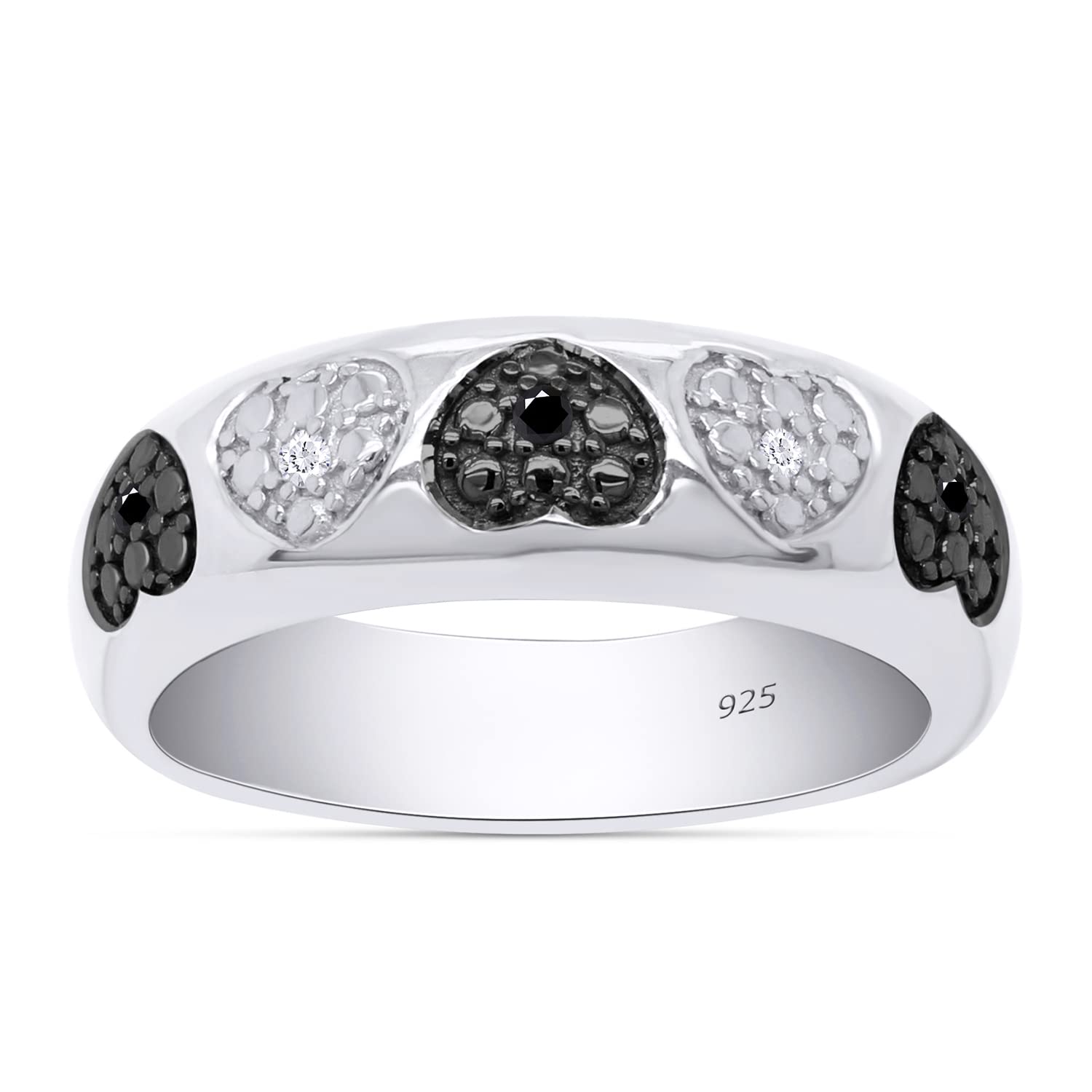 0.03 Ct Black & White Natural Diamond Heart Ring in 14k Gold Over Sterling Silver - Elegant Valentine's Gift, Anniversary Jewelry for Women, Romantic Proposal Ring for Her