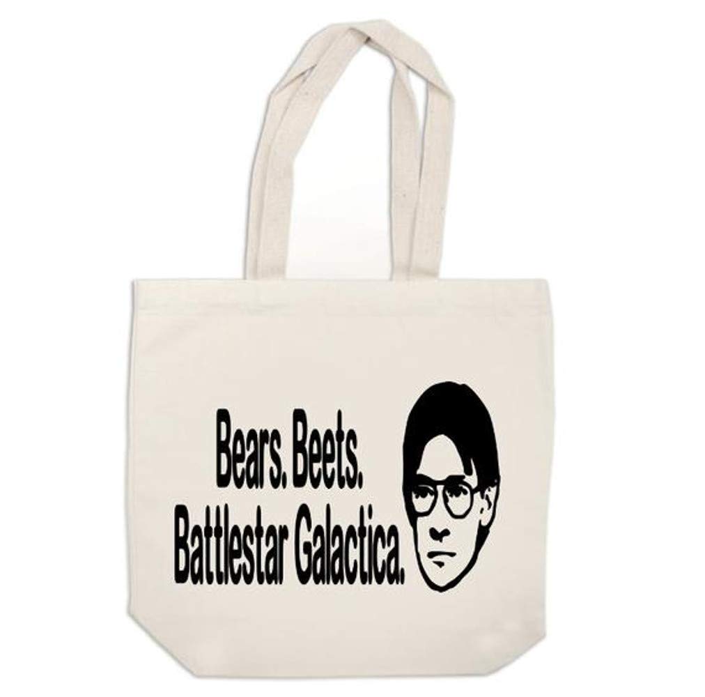 The Office Jim Halpert Bears Beets Battlestar Galactica Quote Canvas Tote Bag - Durable Reusable Shopping Bag for Fans, Work, School & Grocery