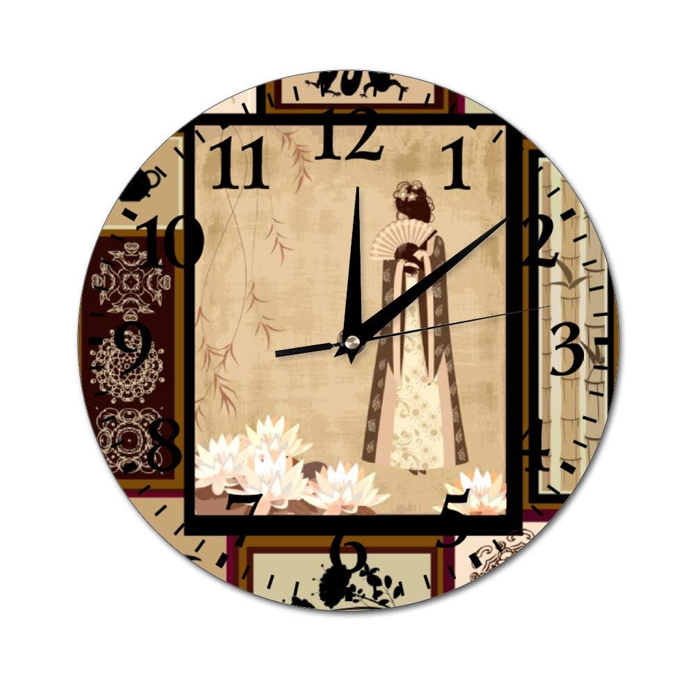 Vintage Chinese Asian Woman Portrait Round Glass Wall Clock - Retro Home Decor for Kitchen, Office & Living Room | Perfect for Traditional & Modern Interior Design