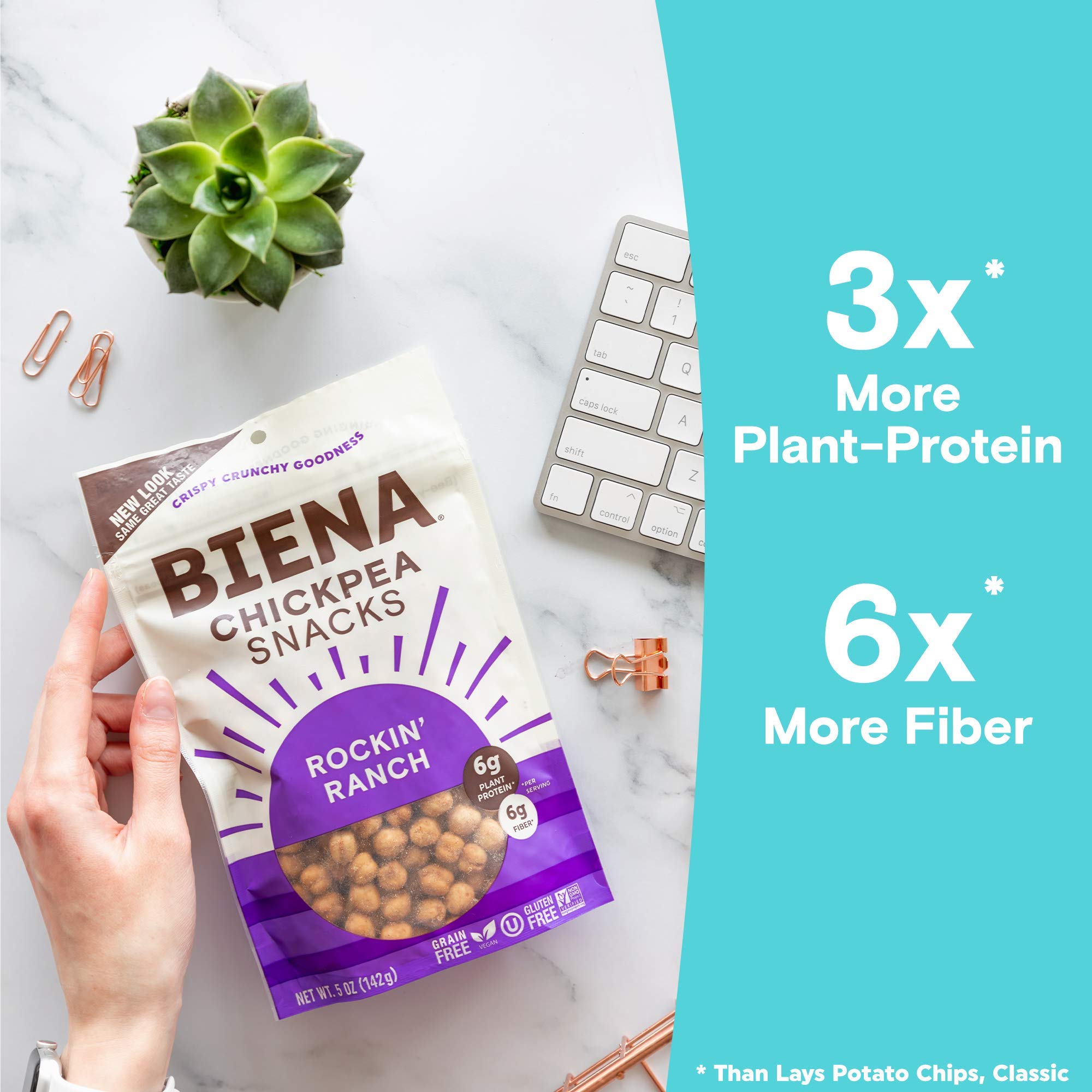 BIENA Crunchy Roasted Chickpea Snacks - High Protein Vegan Snack with Fiber for Adults & Kids - 5oz Pack - Rockin' Ranch Flavor - Perfect for On-the-Go, School Lunches & Healthy Snacking