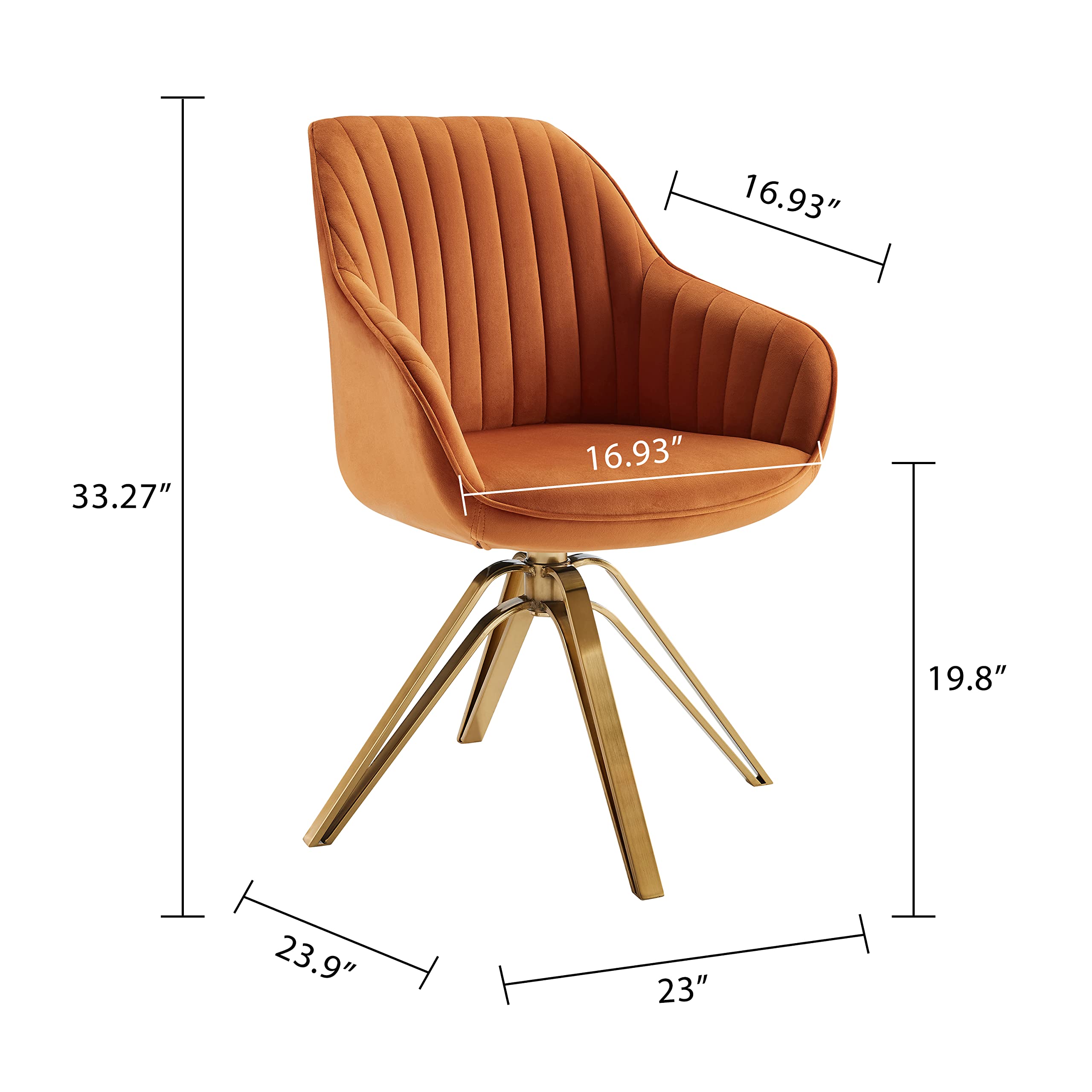 Volans Mid Century Modern Swivel Accent Chair - Hollow Brushed Gold Plated Legs, Office Desk Chair for Living Room, Dining Room & Small Spaces - Cinnamon Brown - Perfect for Home Office, Reading Nook & Lounge Areas