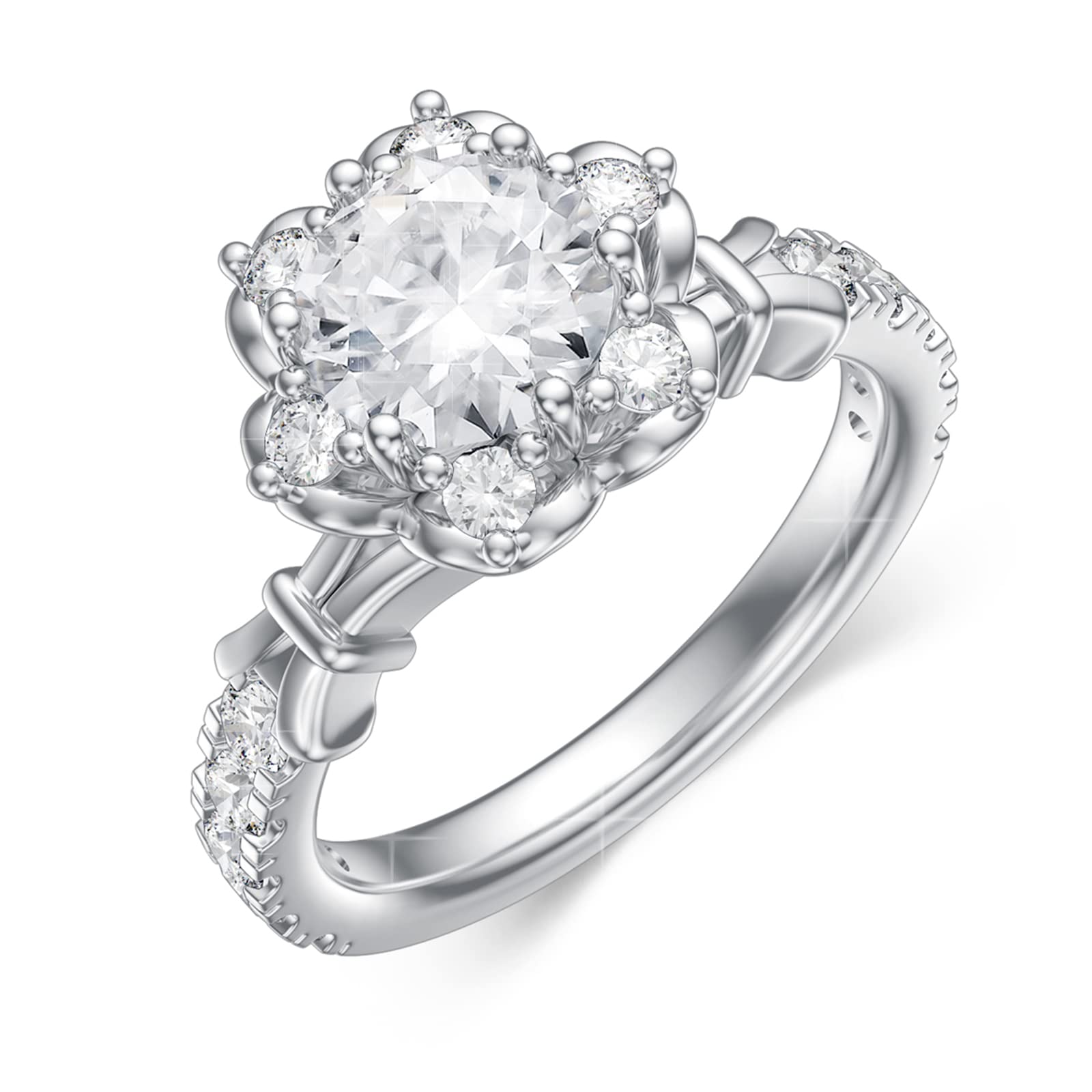 1.69cttw Moissanite Engagement Ring for Women - D Color VVS1 Clarity Round Cut Sunflower Design Simulated Diamond Wedding Band in Sterling Silver/10K/14K/18K Gold - Customizable Anniversary Promise Ring for Wife, Valentine's Day Gift - Perfect for Proposals, Weddings & Special Occasions