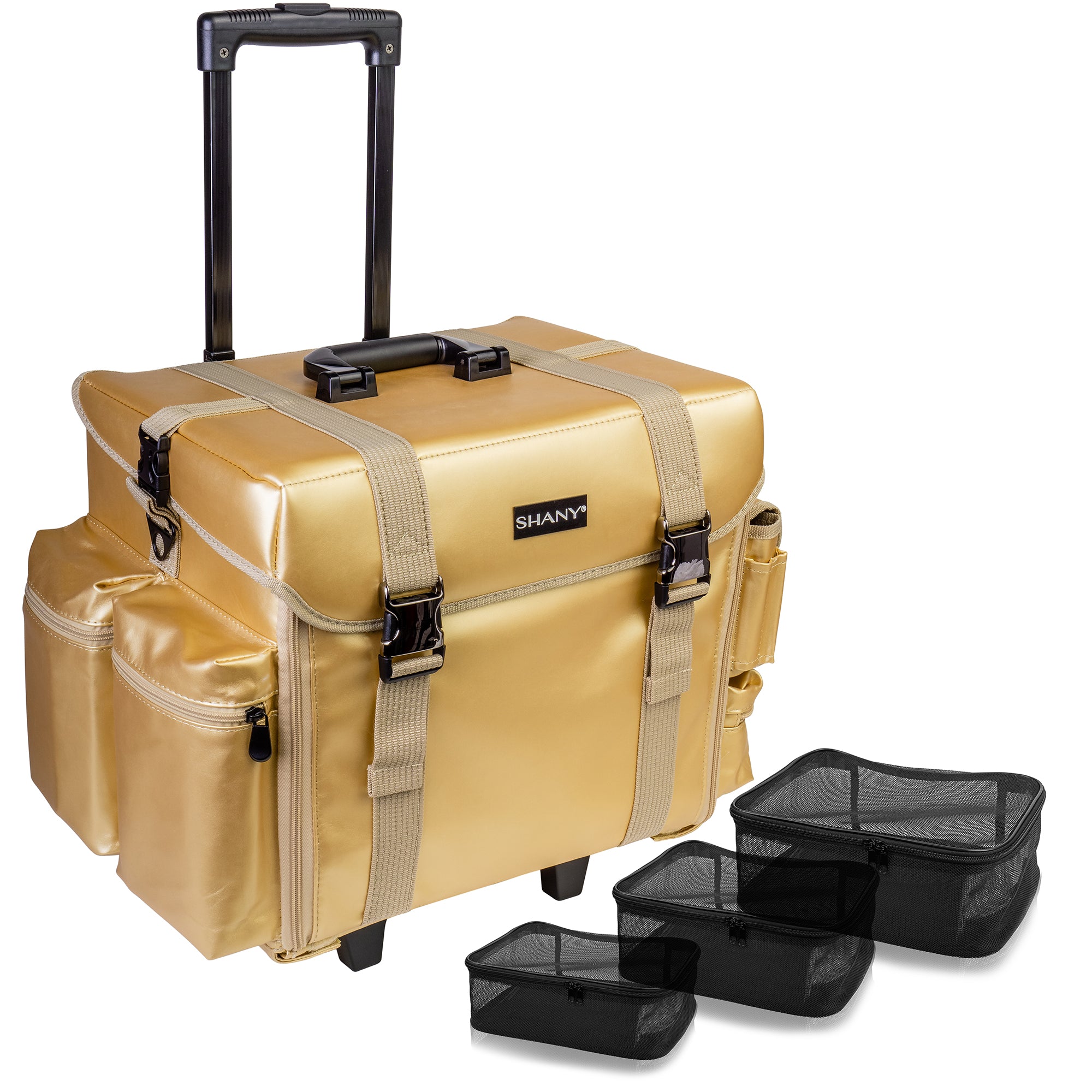 Professional Makeup Artist Rolling Trolley Case - Portable Cosmetic Organizer with Free Mesh Bags for Beauty Tools & Supplies | Perfect for Salon, Bridal, and Mobile Makeup Services