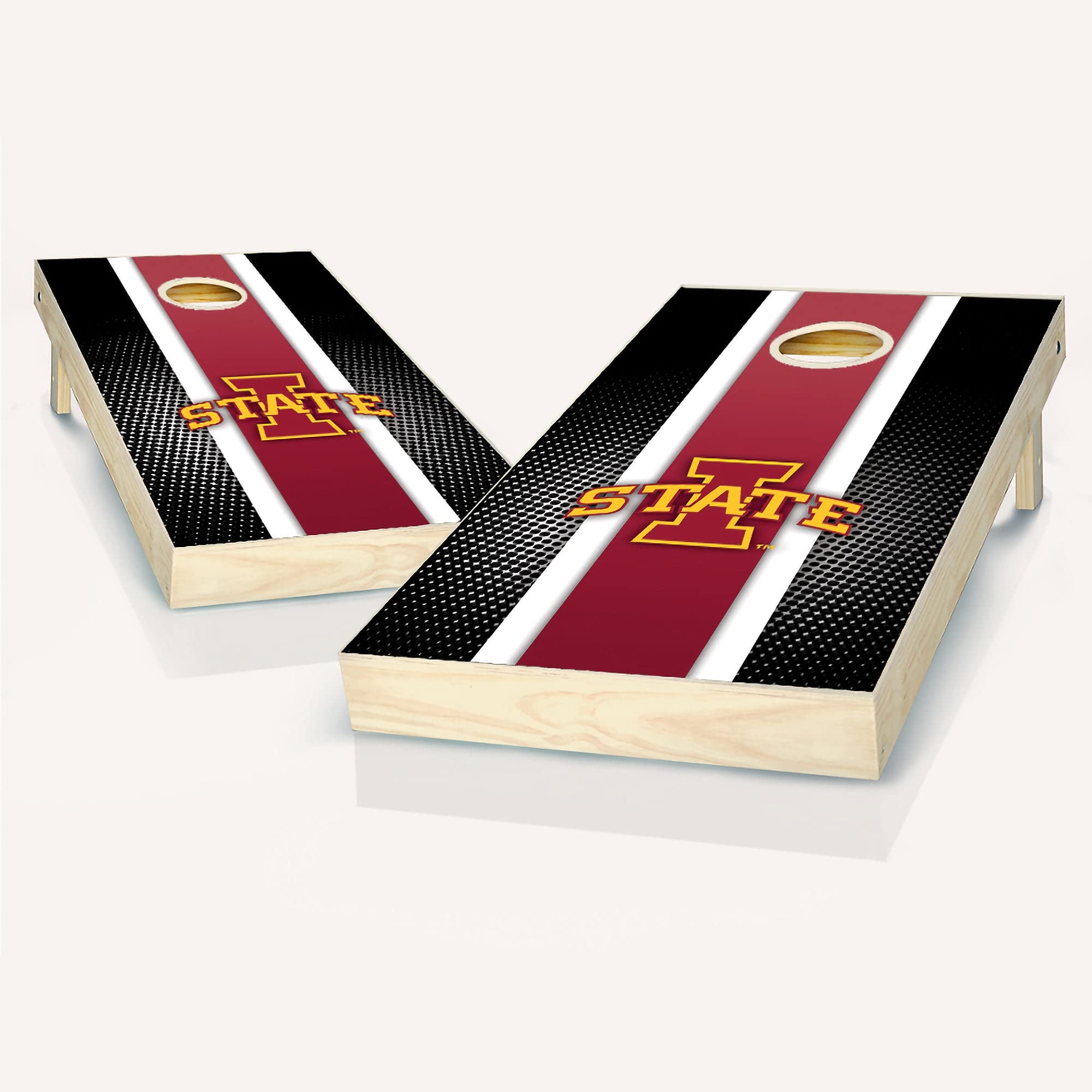 Iowa State Striped Cornhole Game Set - 2 Wooden Boards & 8 Bean Bags - Premium Outdoor Lawn Game for Backyard, Tailgating, and Parties