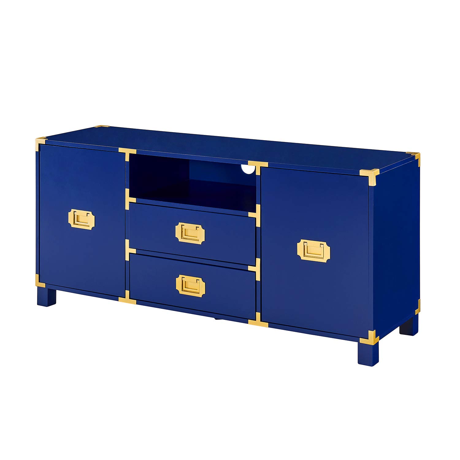 SEI Furniture Campaign Tall TV Stand with Storage - Navy Blue Entertainment Center for Living Room, Bedroom, or Home Theater
