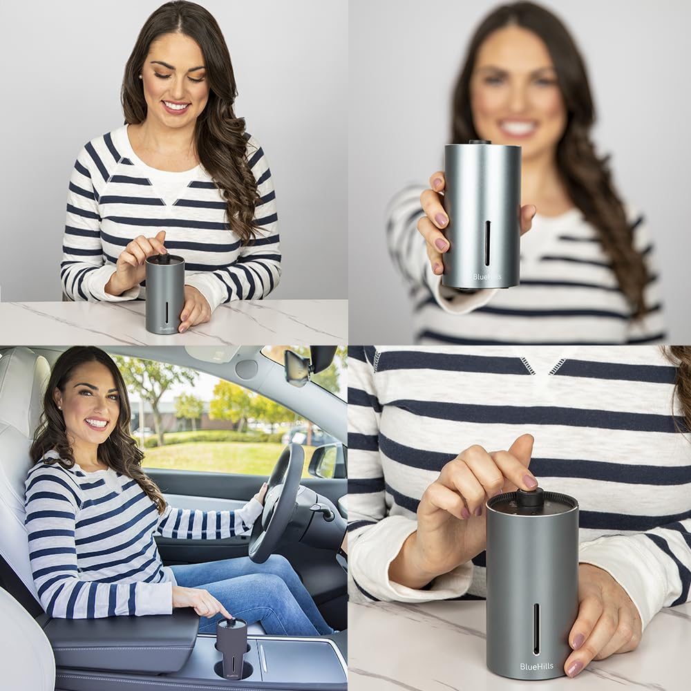 **BlueHills Cordless Essential Oil Diffuser - USB Rechargeable, Large Room & Travel-Friendly, Battery-Operated for Home, Office, Hotel, Car - Long-Lasting Timer, Compact Design (Silver Gray) - Perfect for Aromatherapy, Relaxation & Stress Relief**
