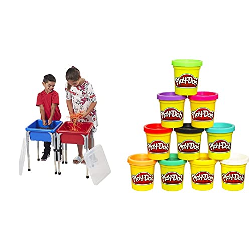 ECR4Kids Adjustable Sand and Water Play Table with Lids - Small Activity Center for Kids | GREENGUARD Gold Certified | Includes 10-Pack Play-Doh Modeling Compound (Non-Toxic, 2oz Assorted Colors) | Perfect for Preschool, Daycare & Indoor/Outdoor Sensory Play