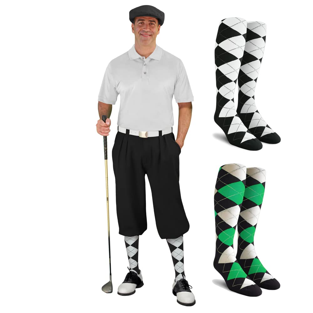 Men's Stylish Black Golf Outfit Set - Matching Knickers, Cap & 2 Over-The-Calf Socks - Perfect for Golf Tournaments & Casual Wear