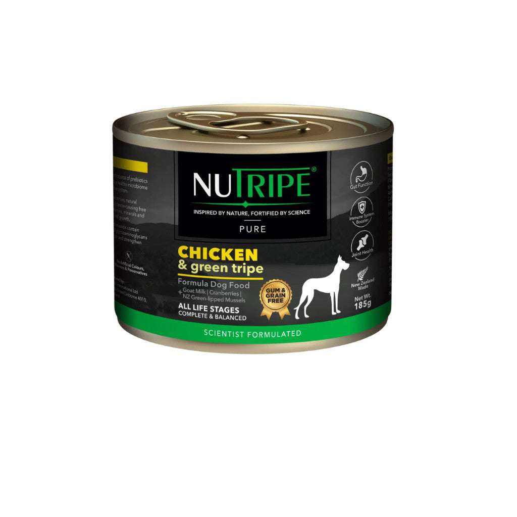 Nutripe Pure Grain-Free Wet Dog Food - 185g Unagi, Green Tripe, Salmon, Chicken, Lamb & Beef Recipe | High Protein, Gum-Free Nutritious Meal for Adult Dogs | Perfect for Sensitive Stomachs & Picky Eaters