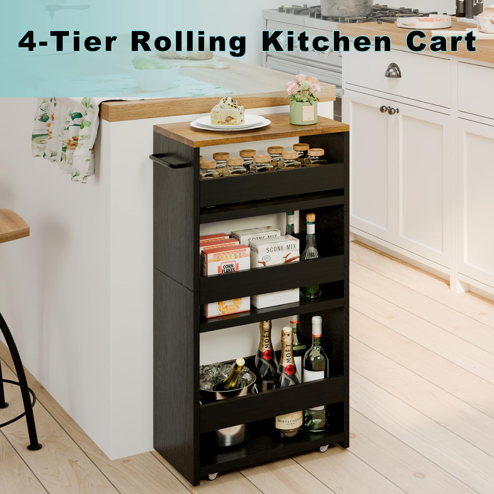 MARTY 4-Tier Rolling Storage Cart with Wheels & Handle - 7.9