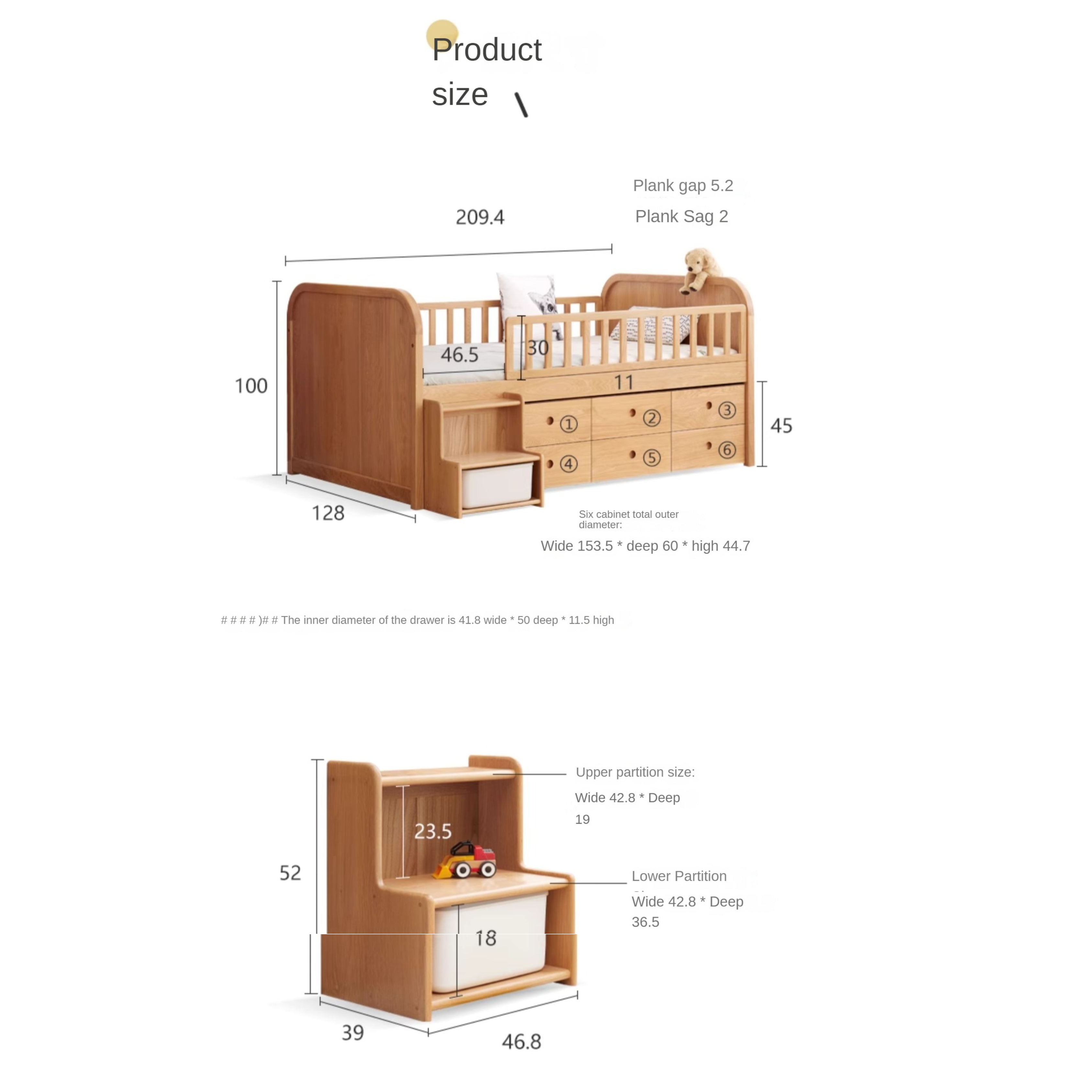 Solid Oak Wood Multi-Function Storage Bed with Wide Underbed Drawers - Perfect for Bedroom Organization & Small Space Living