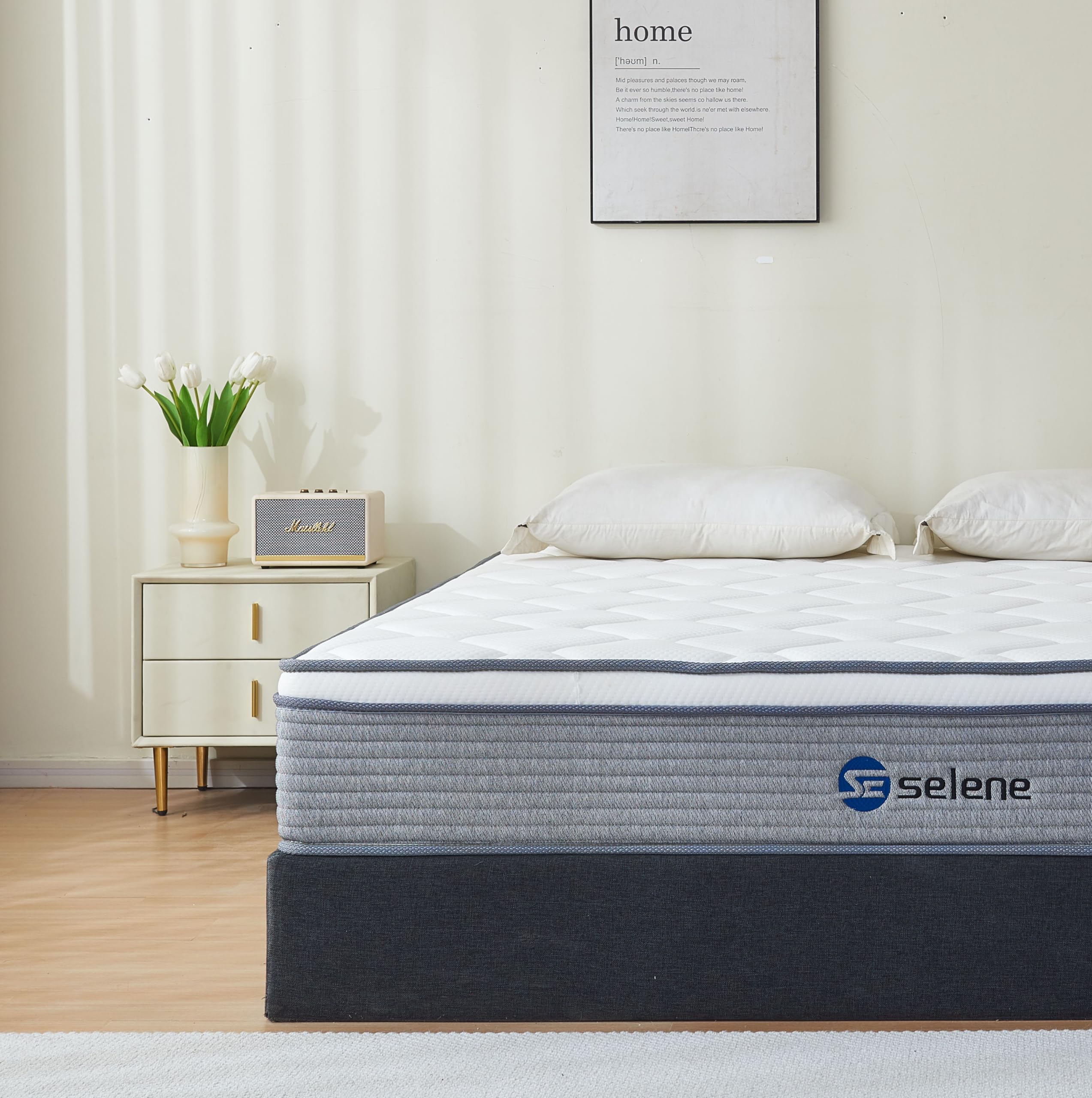 12 Inch Queen Size Mattress with Pocket Springs & Memory Foam - Medium Firm Support, Pressure Relief & Motion Isolation - CertiPUR-US Certified Grey Mattress in a Box - Perfect for Back Sleepers, Couples & Guest Rooms