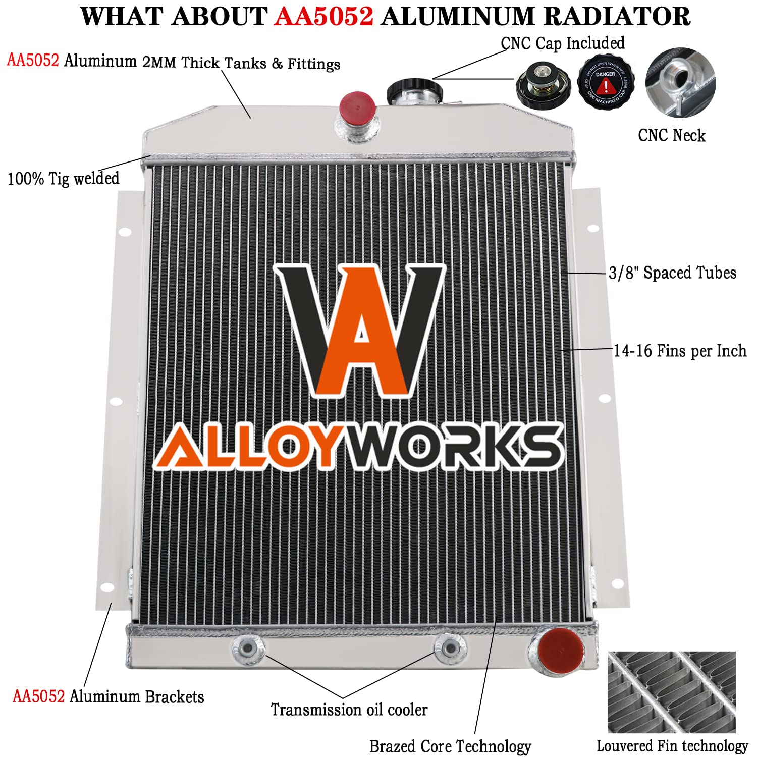 Alloyworks 3-Row Aluminum Radiator with Fan Shroud & Relay Kit for 1947-1954 Chevy Truck 3100/3600/3800/3900 Pickup - High Performance Cooling System for Classic Car Restoration & Hot Rod Builds