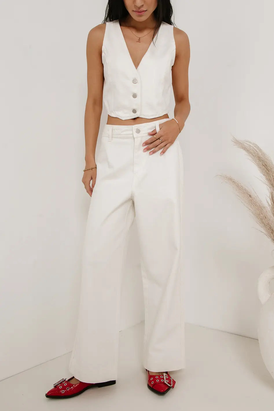 Georgia Wide Leg Jeans for Women - Cream High Waisted Flare Pants, Comfortable Stretch Denim (Perfect for Casual Wear, Office & Date Night)