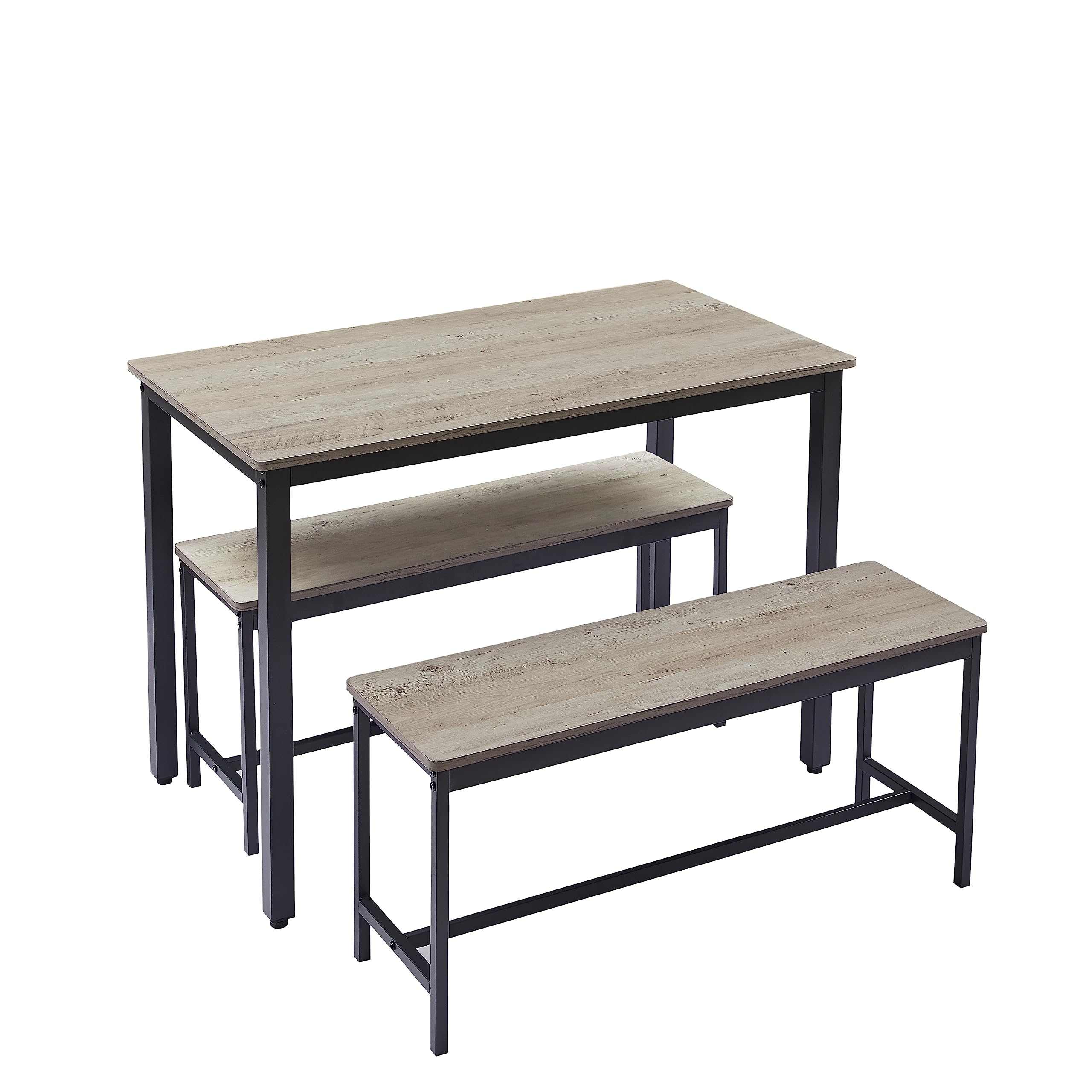 JULYFOX 3-Piece Dining Table Set with 2 Benches - Dark Beige Wood & Metal Kitchen Table for Small Spaces | Seats 4 | Perfect for Apartments, Breakfast Nooks & Cozy Dining Areas