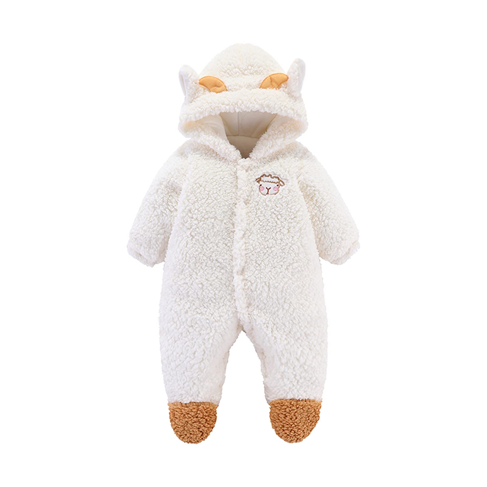 Toddler Fleece Hooded Jumpsuit - Soft Fuzzy Winter Romper with Button Closure for Baby Boys & Girls | Warm Cartoon Hoodie Outwear for Playdates & Outdoor Activities