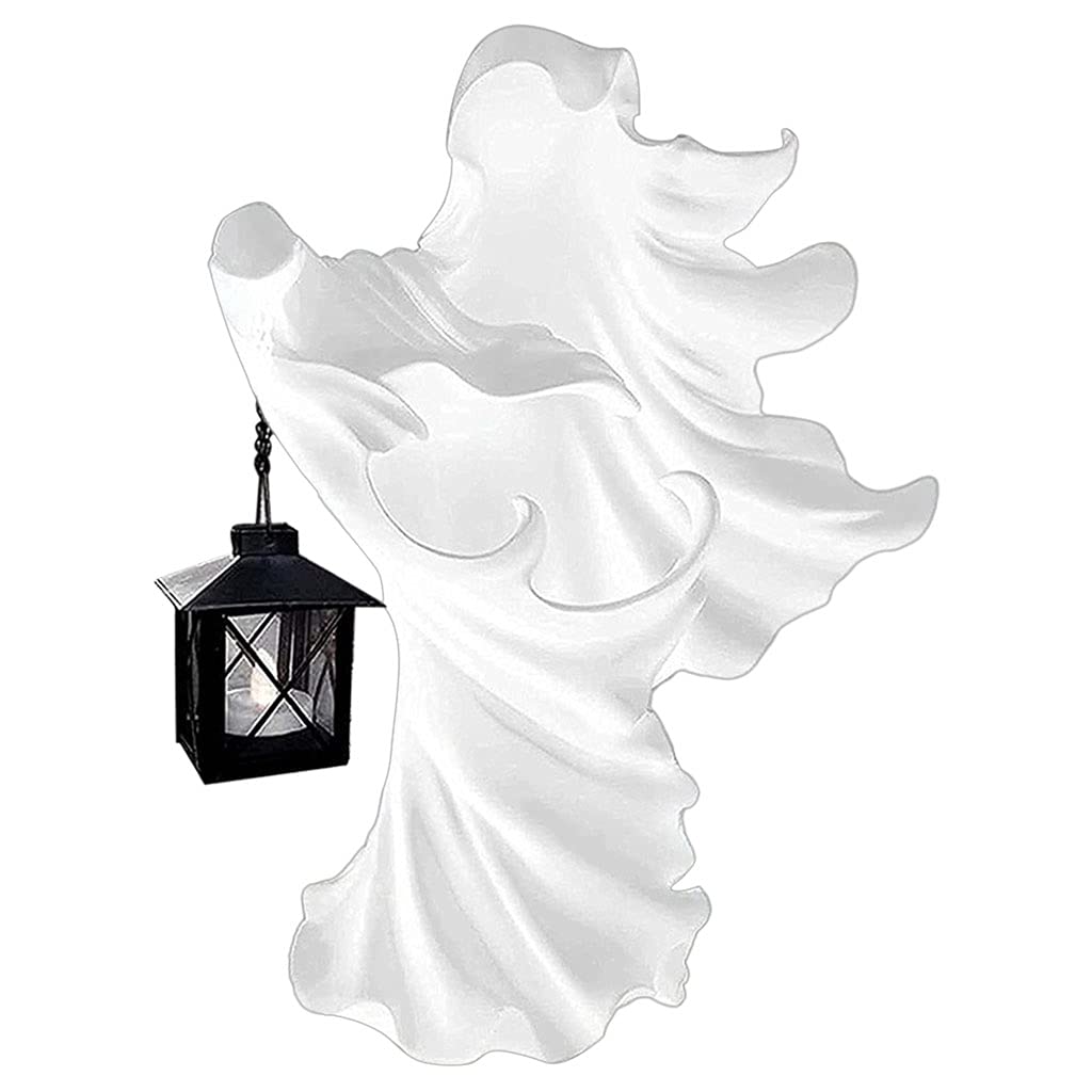 Bddalpke Gothic Messenger with Lantern Statue - Outdoor Halloween Ghost Candle Holder for Lawn & Garden Decor - Spooky Landscape Ornament (White, Candle Not Included) - Perfect for Halloween Yard Displays, Haunted House Themes & Gothic Home Decor