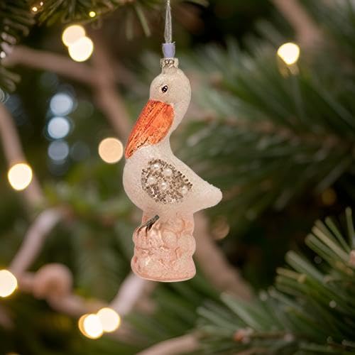 Hand-Painted Glass Pelican Ornament - Elegant Home Decor for Christmas, Gifts & Coastal Themed Interiors