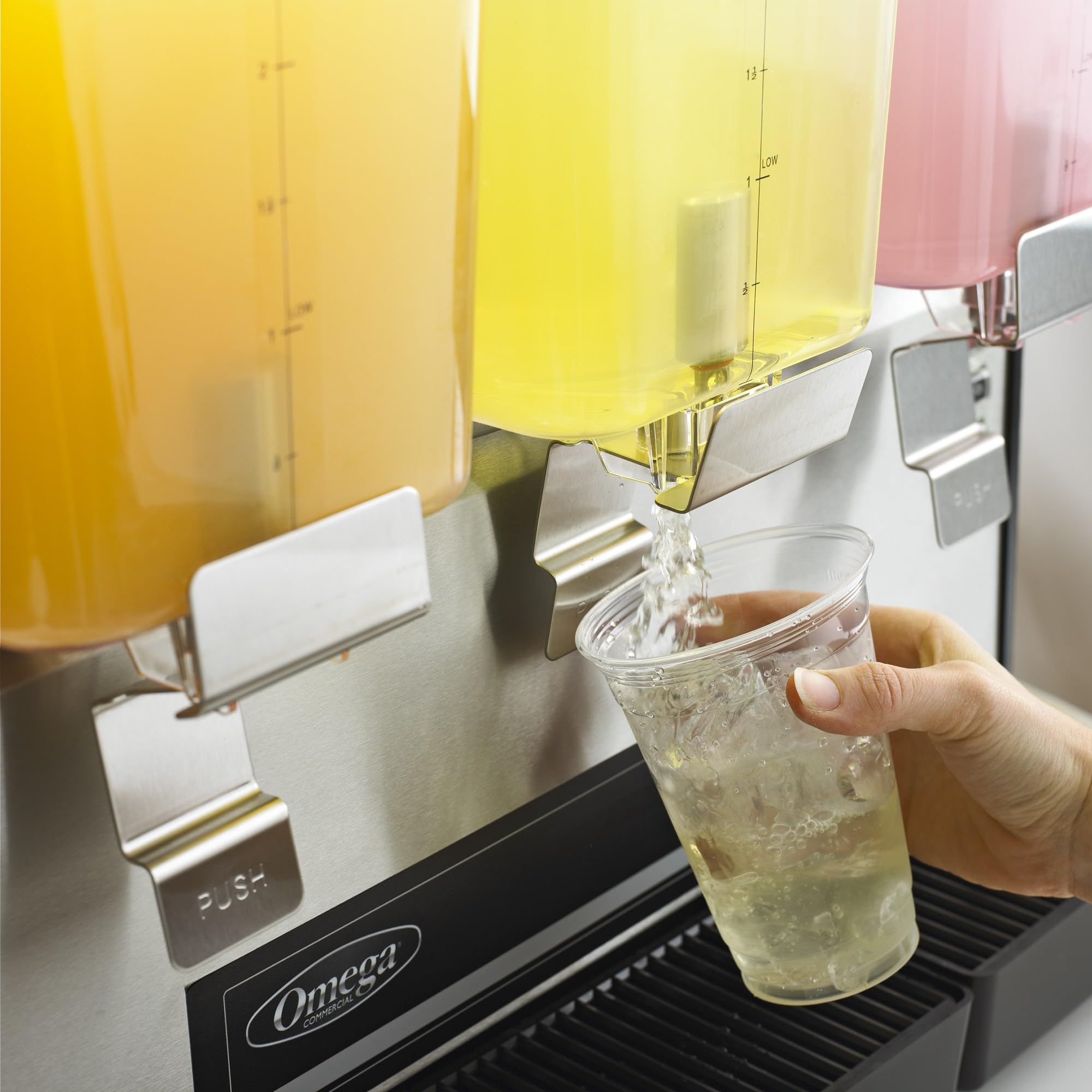 Omega OSD30 Commercial 1/2 HP Drink Dispenser with 3-Gallon Containers - Perfect for Restaurants, Cafes, and Catering Services