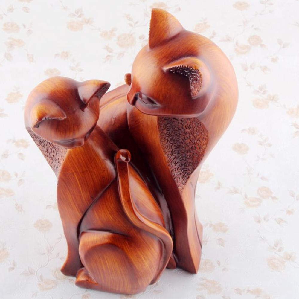 European Style Abstract Couple Cat Figurines - Handcrafted Wood & Resin Sculptures for Cat Lovers, Home Office Decor, Unique Gift for Pet Owners | Perfect for Bookshelves, Desks & Wedding Anniversary Gifts