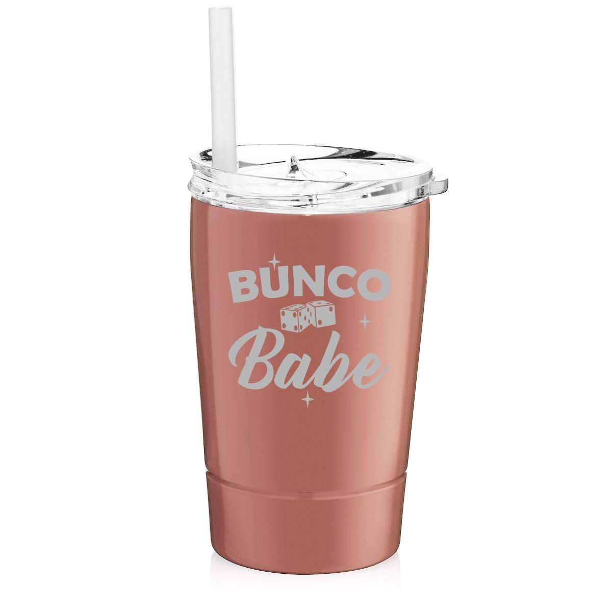12 oz Stainless Steel Vacuum Insulated Tumbler with Straw - Double Wall Insulated Coffee Travel Mug, Rose Gold - Perfect for Hot & Cold Drinks, Office, Gym, Hiking & Outdoor Activities (Bunco Babe Collection)
