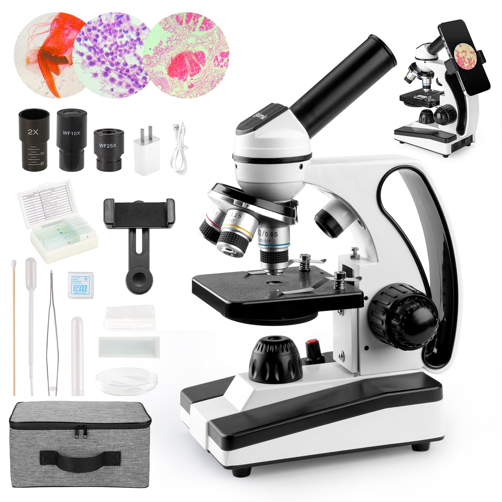 40X-2000X Compound Monocular Microscope for Adults & Kids - Professional Student Microscope for School Lab, Home Education with Slides Set & Phone Adapter - Perfect for Science Experiments, Biology Studies & STEM Learning