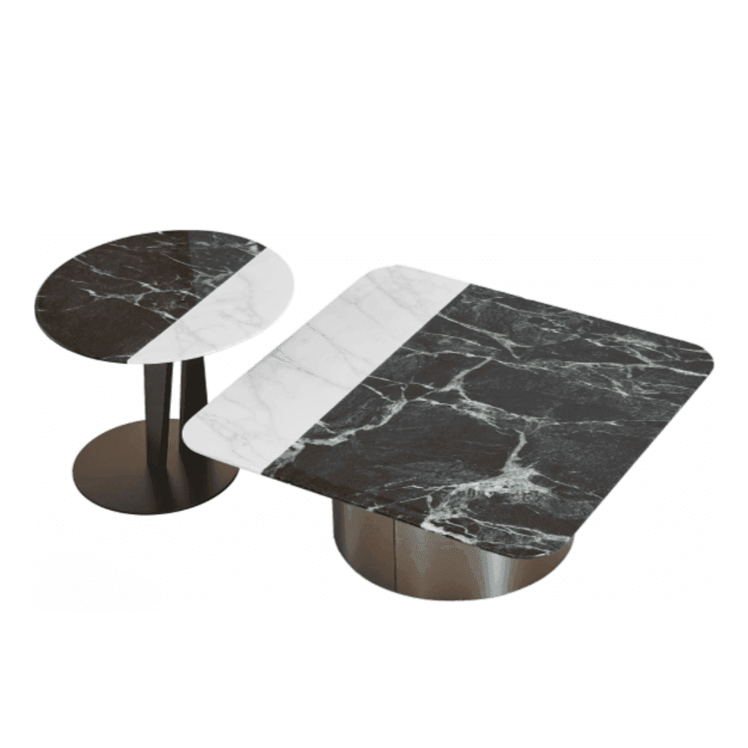 Ginevra Cultured Marble Nesting Coffee Table Set - Modern Side End Tables for Living Room, Bedroom, Office - Elegant Home Decor Furniture for Small Spaces