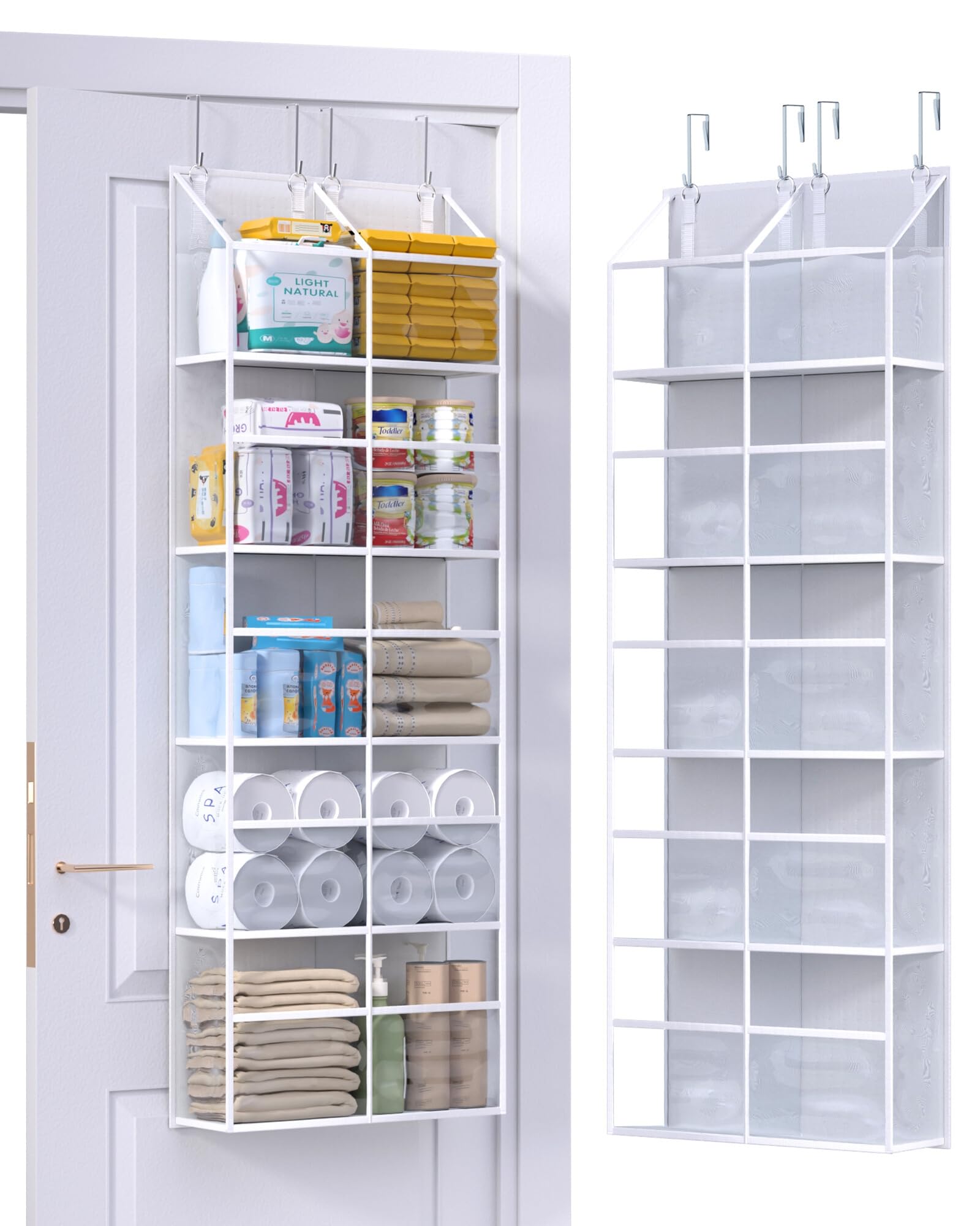 Clear Over The Door Organizer 5 Shelf - Large Capacity Hanging Storage with 10 Pockets for Pantry, Dorm, Bedroom & Closet - White | Space-Saving Door Organizer for Nursery, Sundries & Home Organization