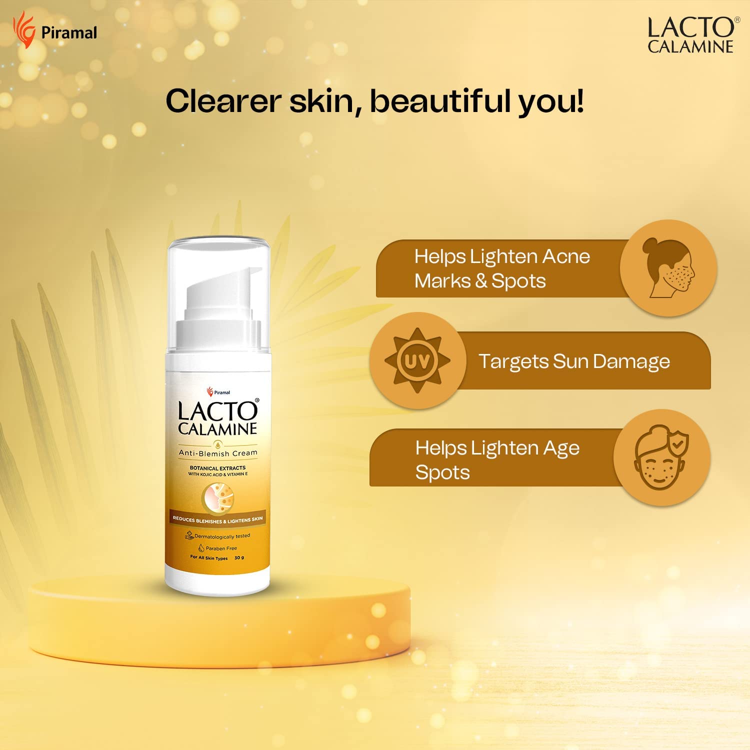 Lacto Calamine Anti Blemish Face Cream 30g - Kojic Acid, Botanical Extracts & Vitamin E for Blemish Reduction & Skin Lightening - Fades Acne Marks & Spots - Paraben-Free, Dermatologist Tested - Perfect for Daily Skincare & Acne-Prone Skin