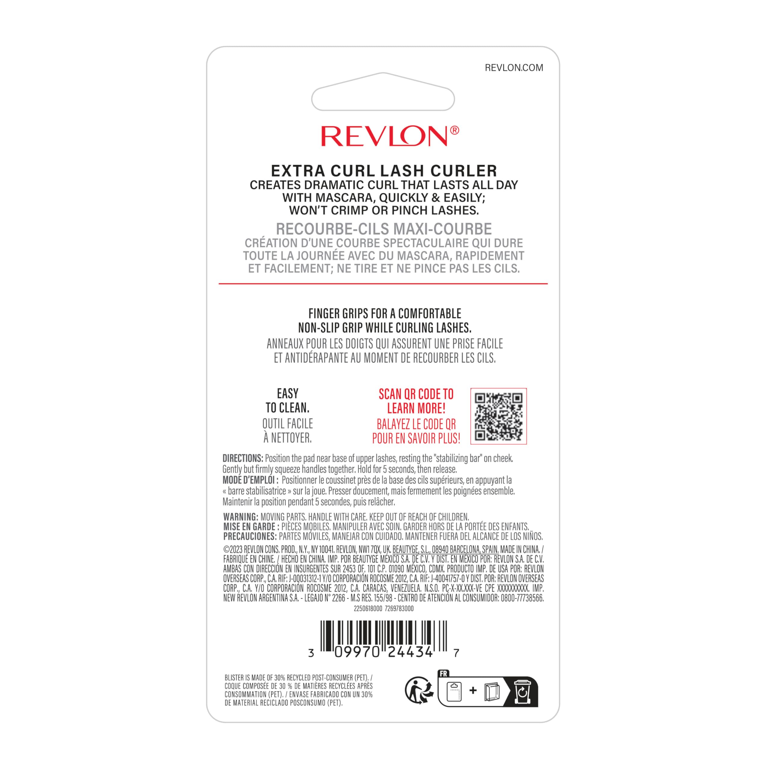 Revlon Extra Curl Eyelash Curler - Non-Slip Finger Grips for All Day Dramatic Curls | Easy to Use Lash Curling Tool for Natural or Glam Makeup Looks | Perfect for Daily Use, Special Occasions & Professional Makeup Artists