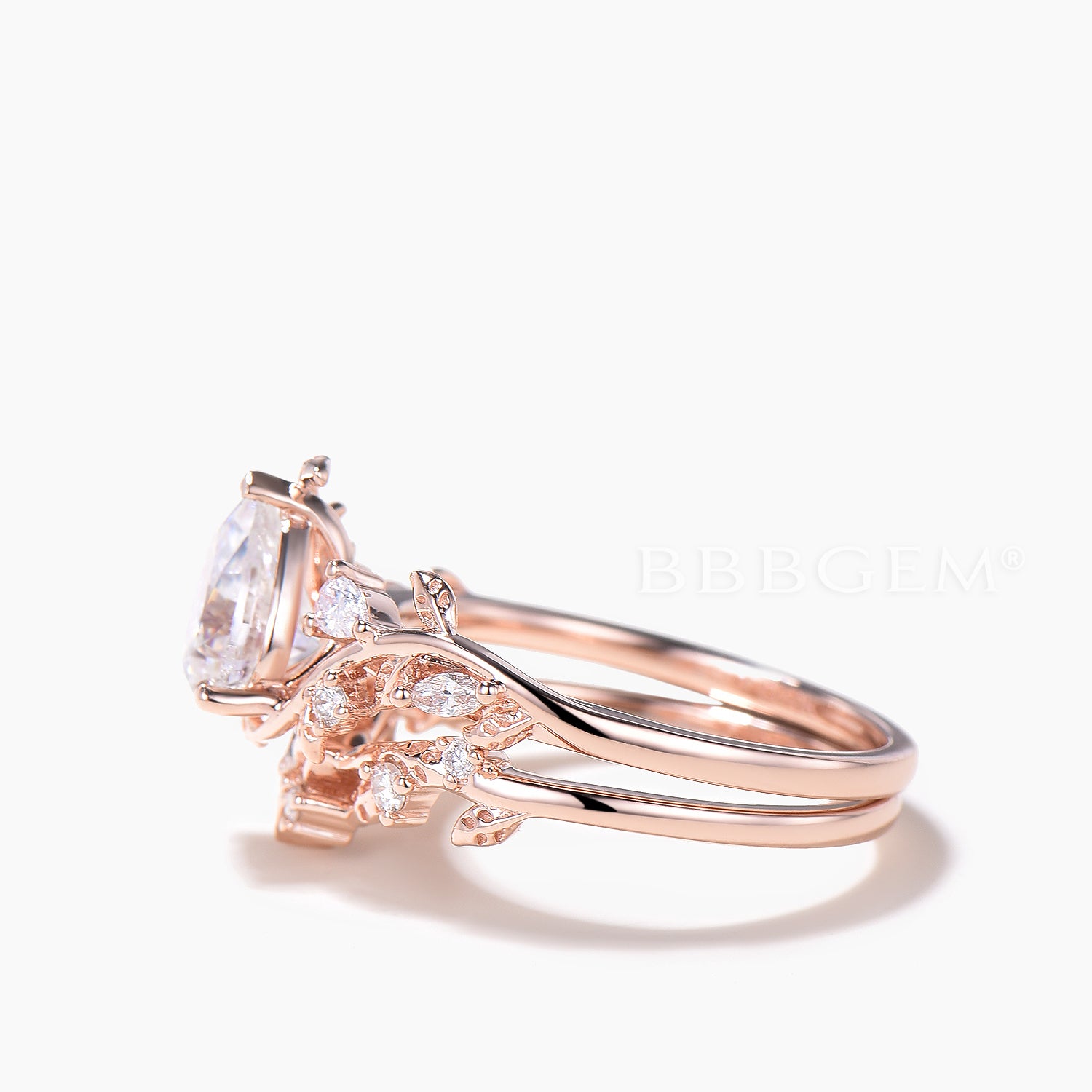 Teardrop Cut Moissanite Celtic Knot Bridal Set with Leaf Engagement Ring - Elegant Wedding Jewelry for Brides & Anniversary Gifts