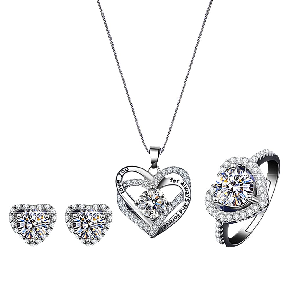 Xaena Women's Jewelry Set - White Gold Plated Necklace, Dangle Earrings & Ring Set with AAA Cubic Zirconia | Hypoallergenic Bridal Jewelry for Weddings, Parties | Perfect Gift for Women & Girls | Elegant for Evening Events, Date Nights & Special Occasions
