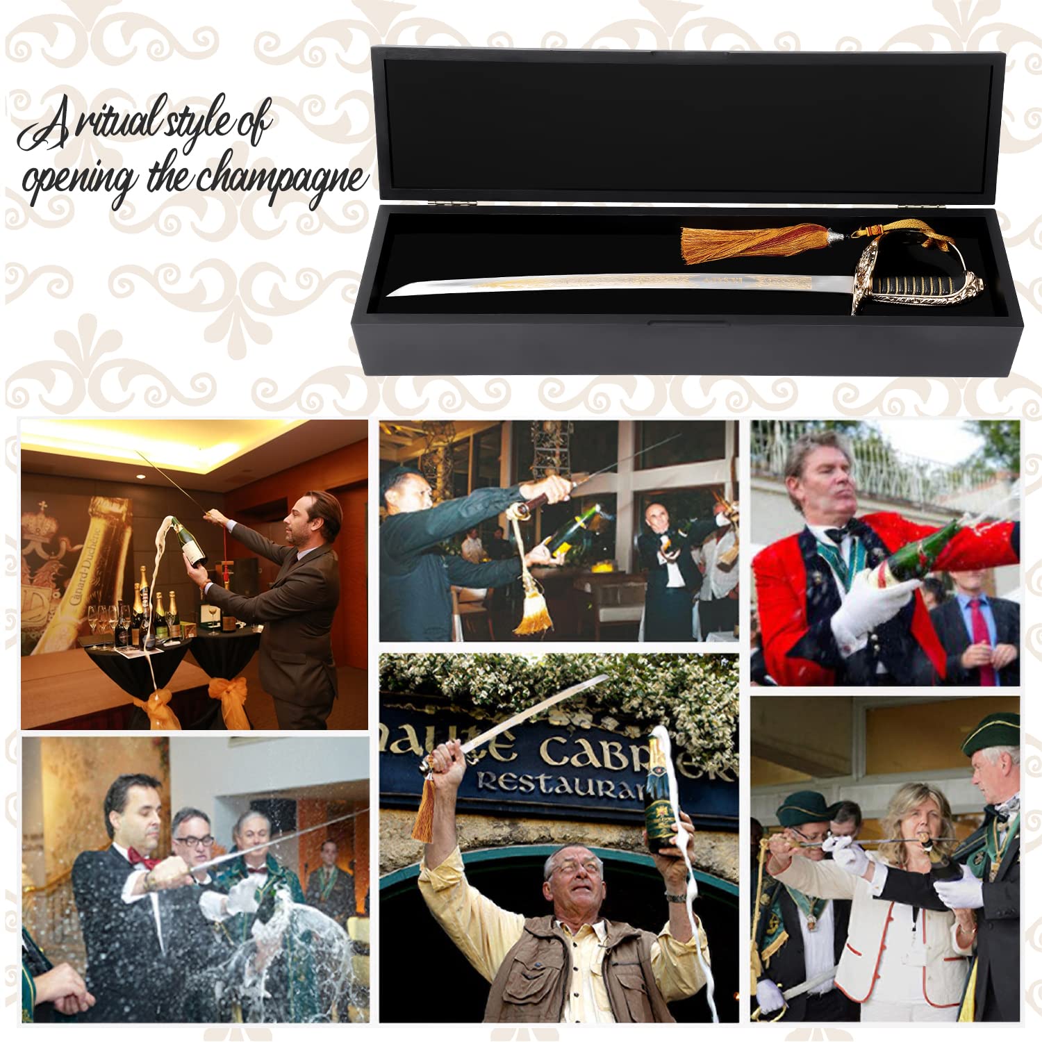 Resafy Champagne Saber - Gold Handle Champagne Sword & Opener with Gift Case - Perfect for Weddings, Parties & Celebrations - Elegant Bottle Opening Tool for Special Events & Gifts
