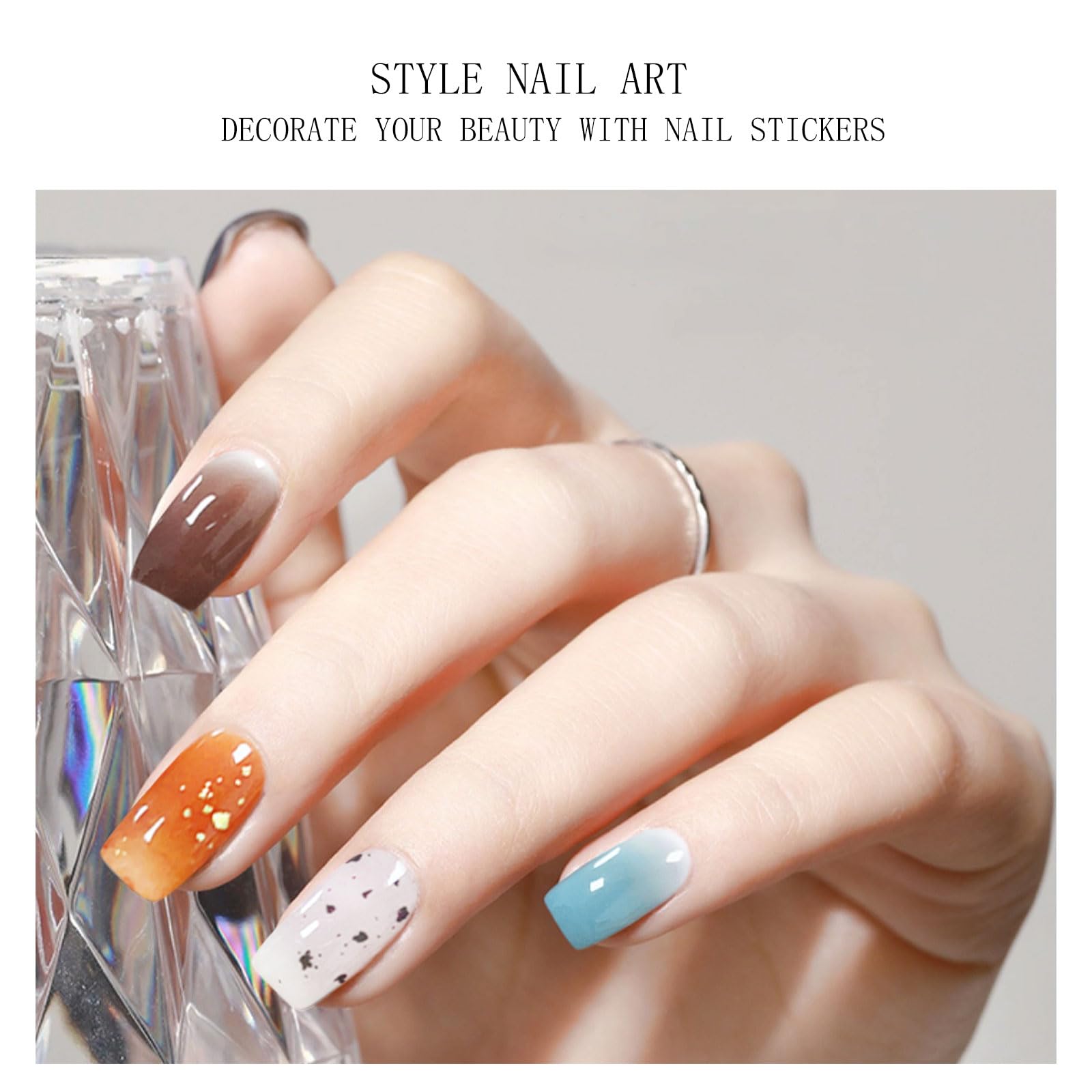 JMEOWIO Maroon Orange Blue Gel Nail Stickers - Semi-Cured UV Nail Art Decals for DIY Manicure | Perfect for Home Salon, Parties & Special Occasions