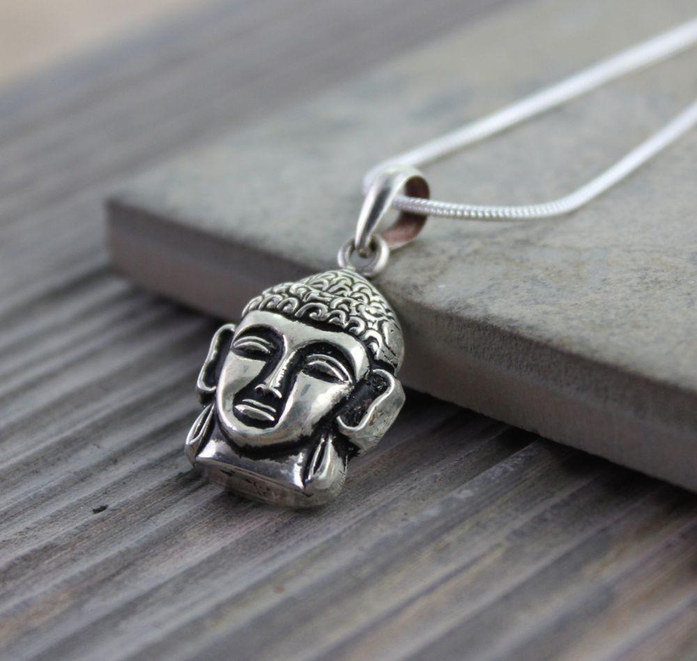 Buddha Head Silver Pendant Necklace - Spiritual Jewelry for Meditation & Yoga - Perfect Gift for Mindfulness & Peace