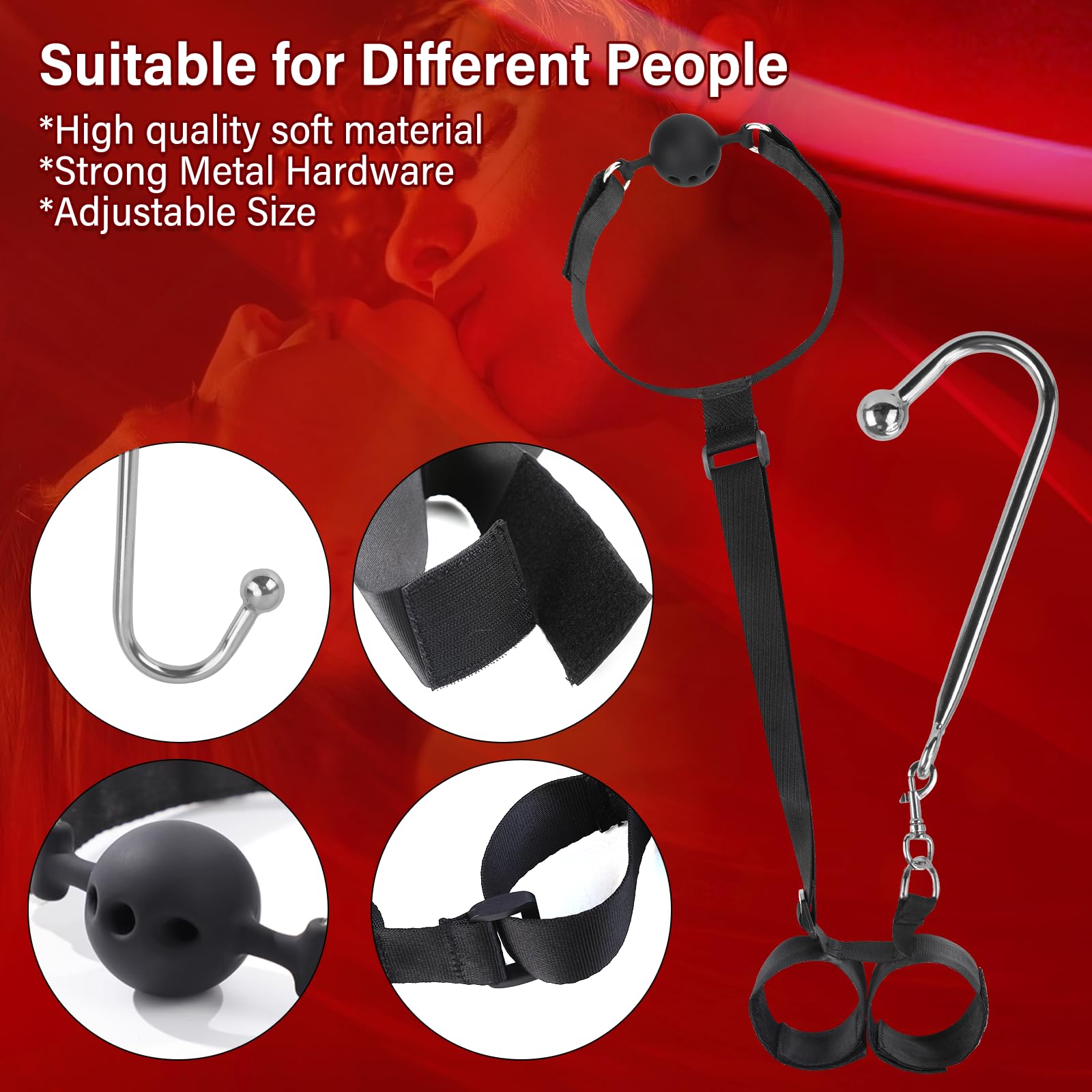 BDSM Bondage Toys for Couples - Adjustable Anal Hook, Gag, Wrist Restraints & Handcuffs for SM Role Play & Foreplay | Sensual Adult Toys for Men & Women | Perfect for Bedroom Play, Spicing Up Relationships & BDSM Exploration
