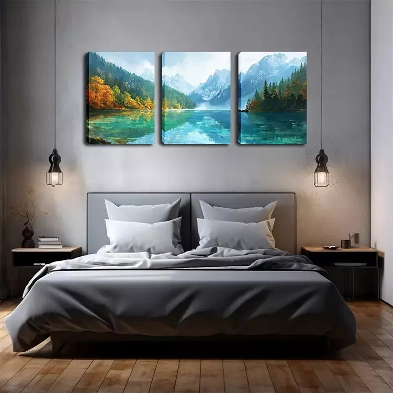 3-Piece Vibrant Green Lake and Mountain Landscape Wall Art Set - Framed Canvas Prints 40x60cm - High Quality Australian Made Wall Decor - Perfect for Living Room, Bedroom & Office Decor