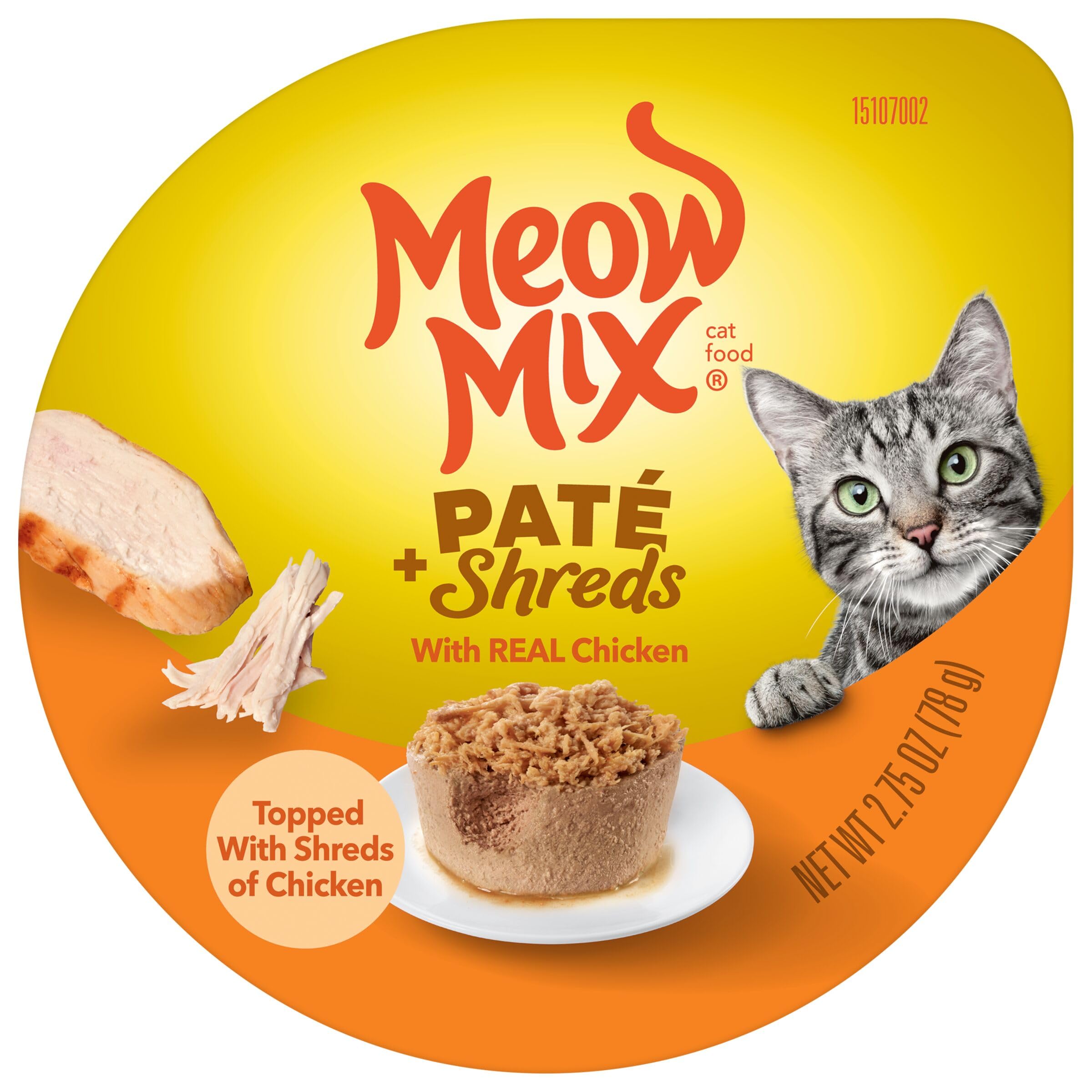 Meow Mix Paté & Shreds Wet Cat Food Variety Pack - 12 Seafood & Poultry Flavored 2.75oz Cups | Grain-Free Wet Cat Food for Adult Cats | Perfect for Picky Eaters, Travel & Mealtime Variety