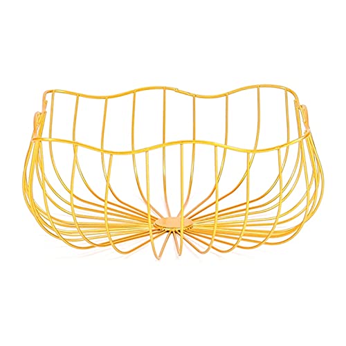Creative Woven Metal Hammock Fruit Basket with Petals - Hollow Fruit Plate & Bowl Set for Kitchen Counter Decor (Color 03) - Perfect for Displaying Fruits, Snacks or as a Decorative Centerpiece