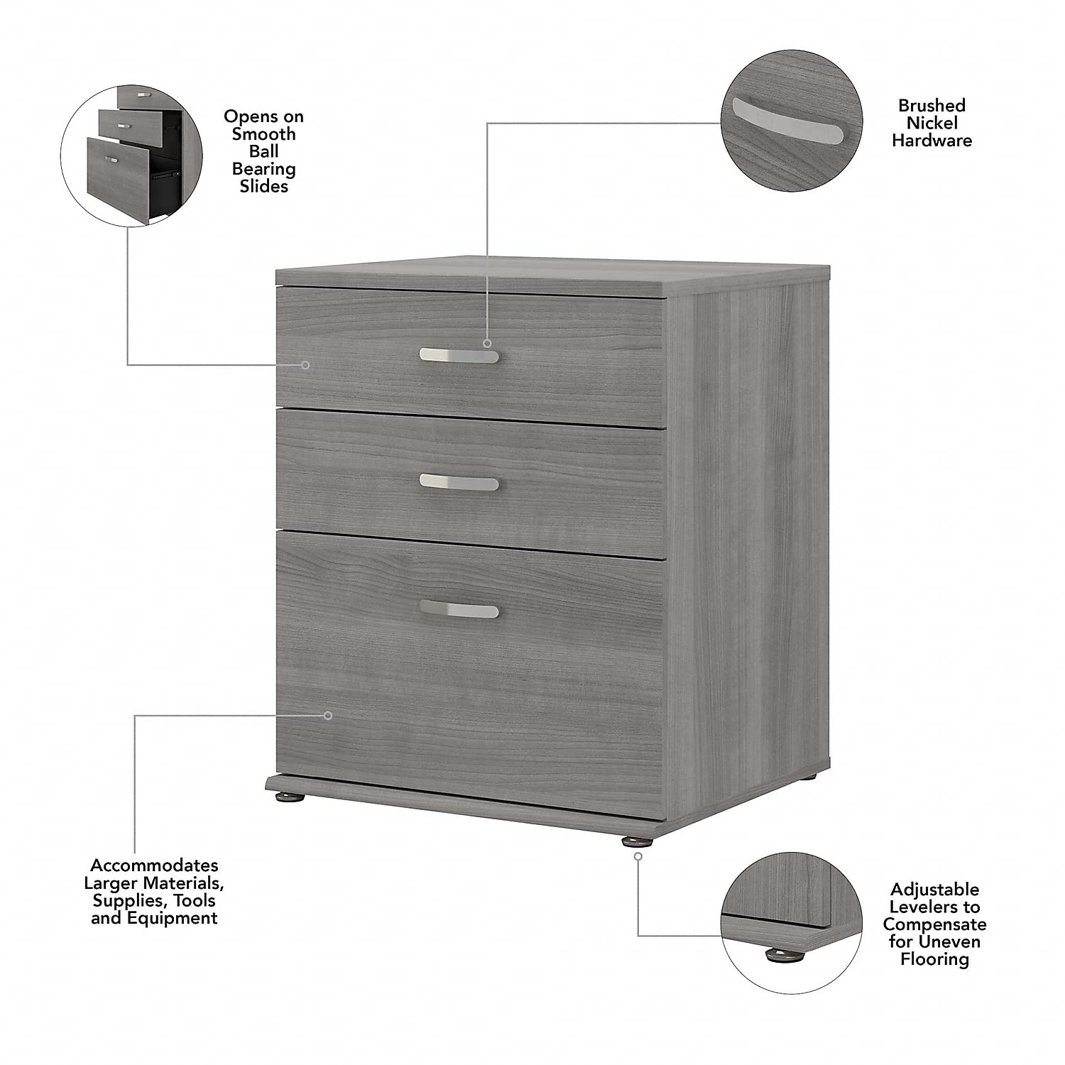 Bush Business Furniture Universal Floor Storage Cabinet with 4 Drawers - Platinum Gray for Office, Home, or Classroom Organization
