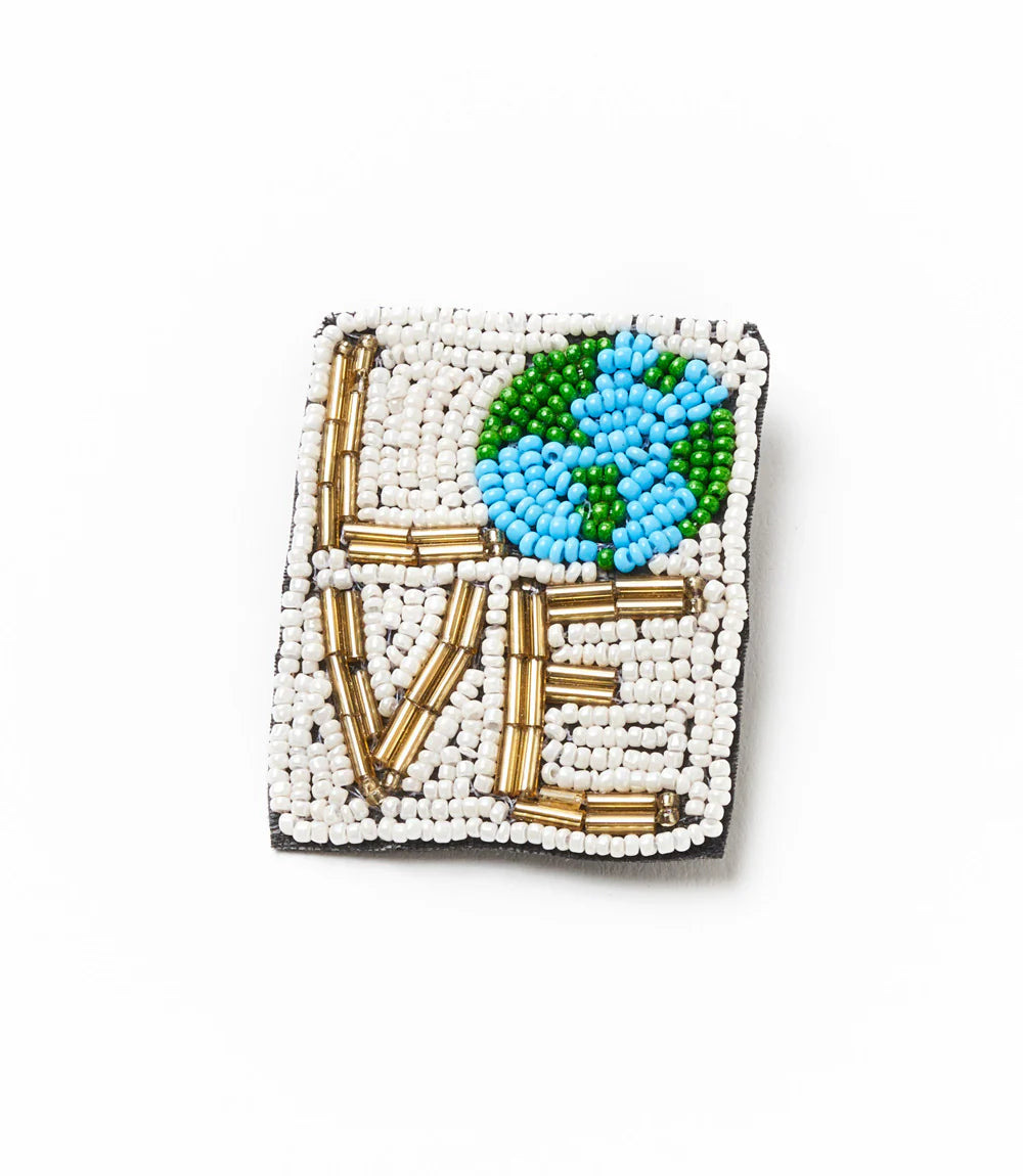 Eco-Friendly Love Mother Earth Beaded Brooch Pin - Handmade Sustainable Jewelry for Women, Nature Lovers & Earth Day Celebrations