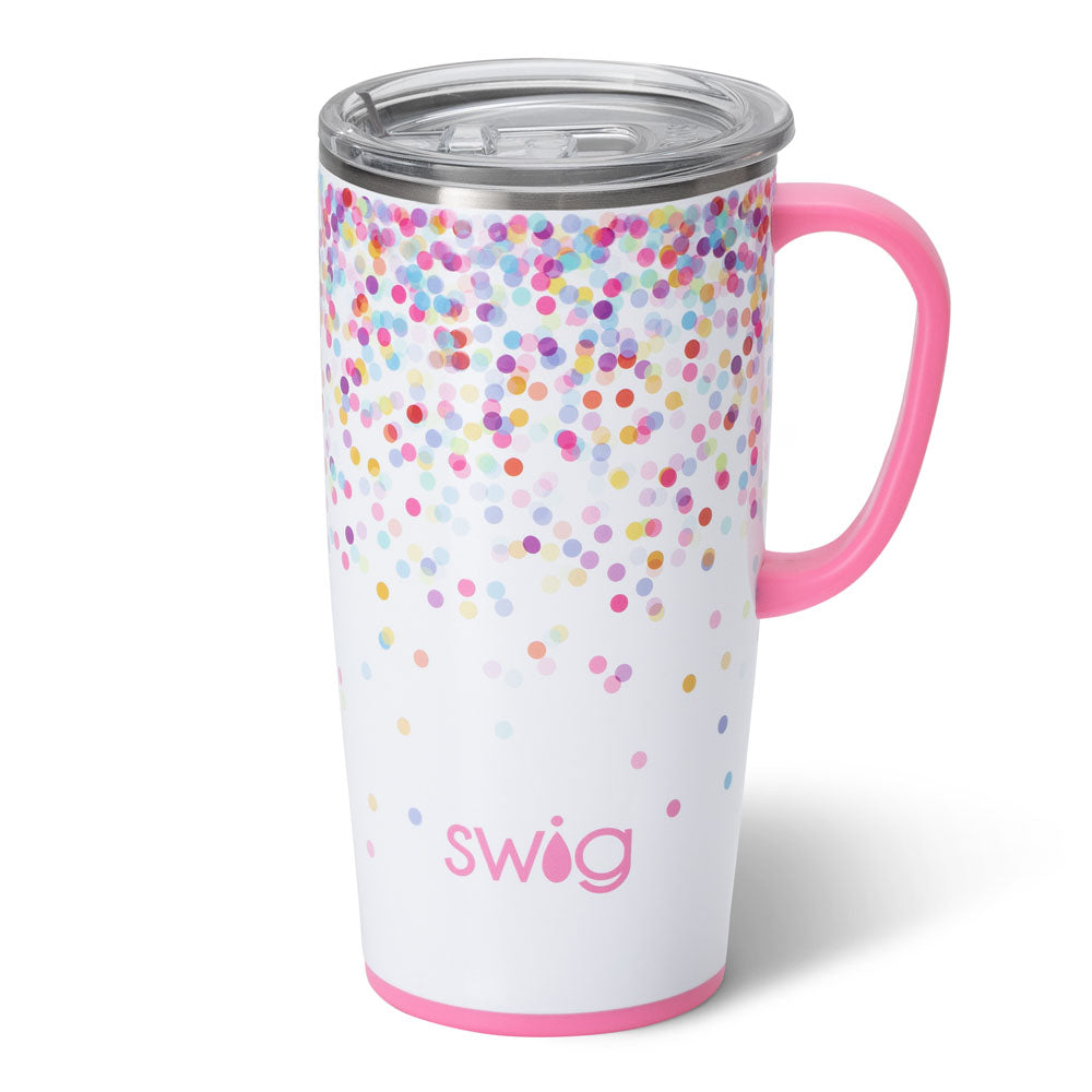 22oz Confetti Travel Mug - Insulated Stainless Steel Coffee Tumbler with Lid & Handle - Perfect for Hot/Cold Drinks On-The-Go, Commuting, Office & Outdoor Adventures