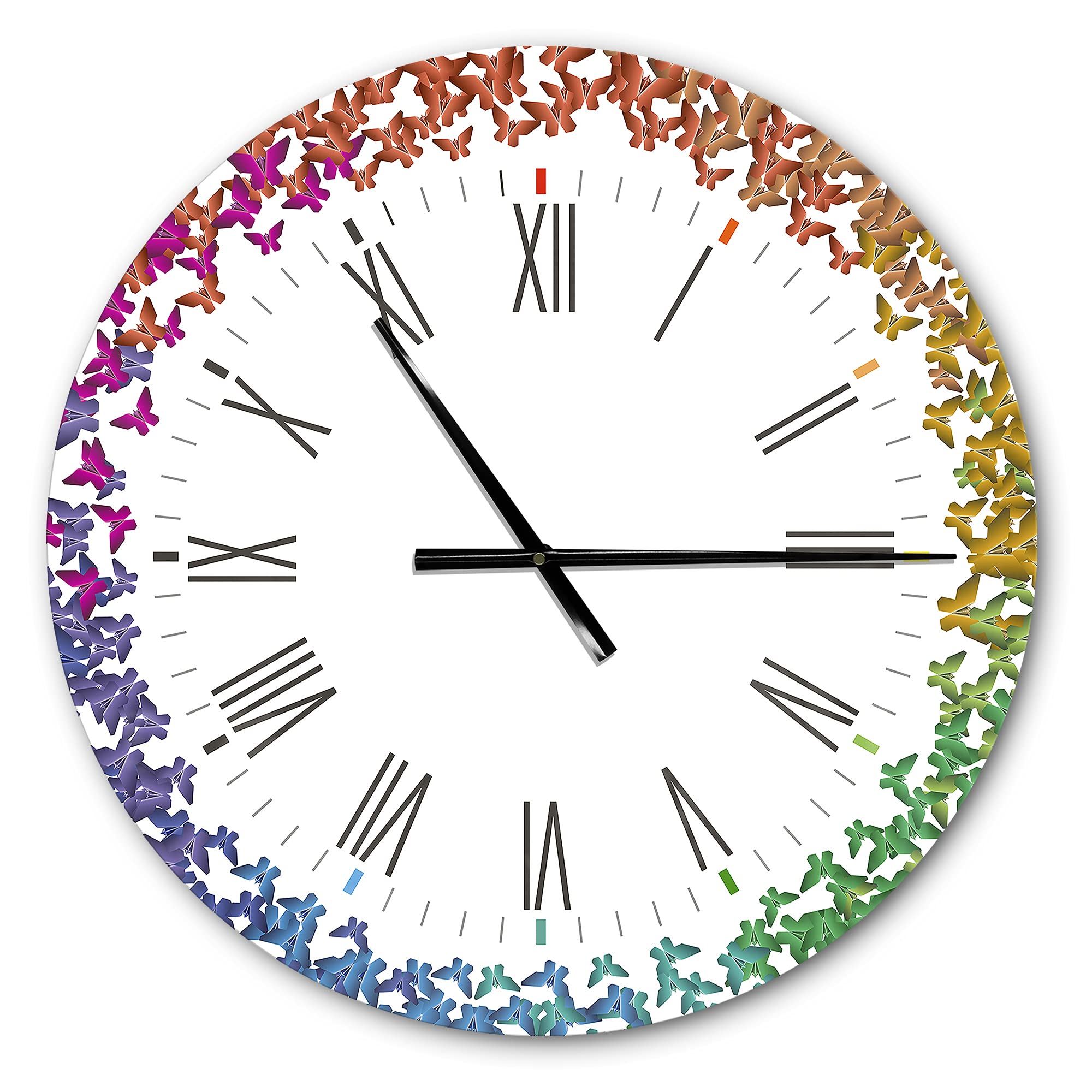Farmhouse Wall Clock with Rainbow Butterfly Origami Design - Large Rustic Cottage Clock for Living Room, Kitchen, Bedroom Decor - Perfect for Home, Office & Farmhouse Style Spaces