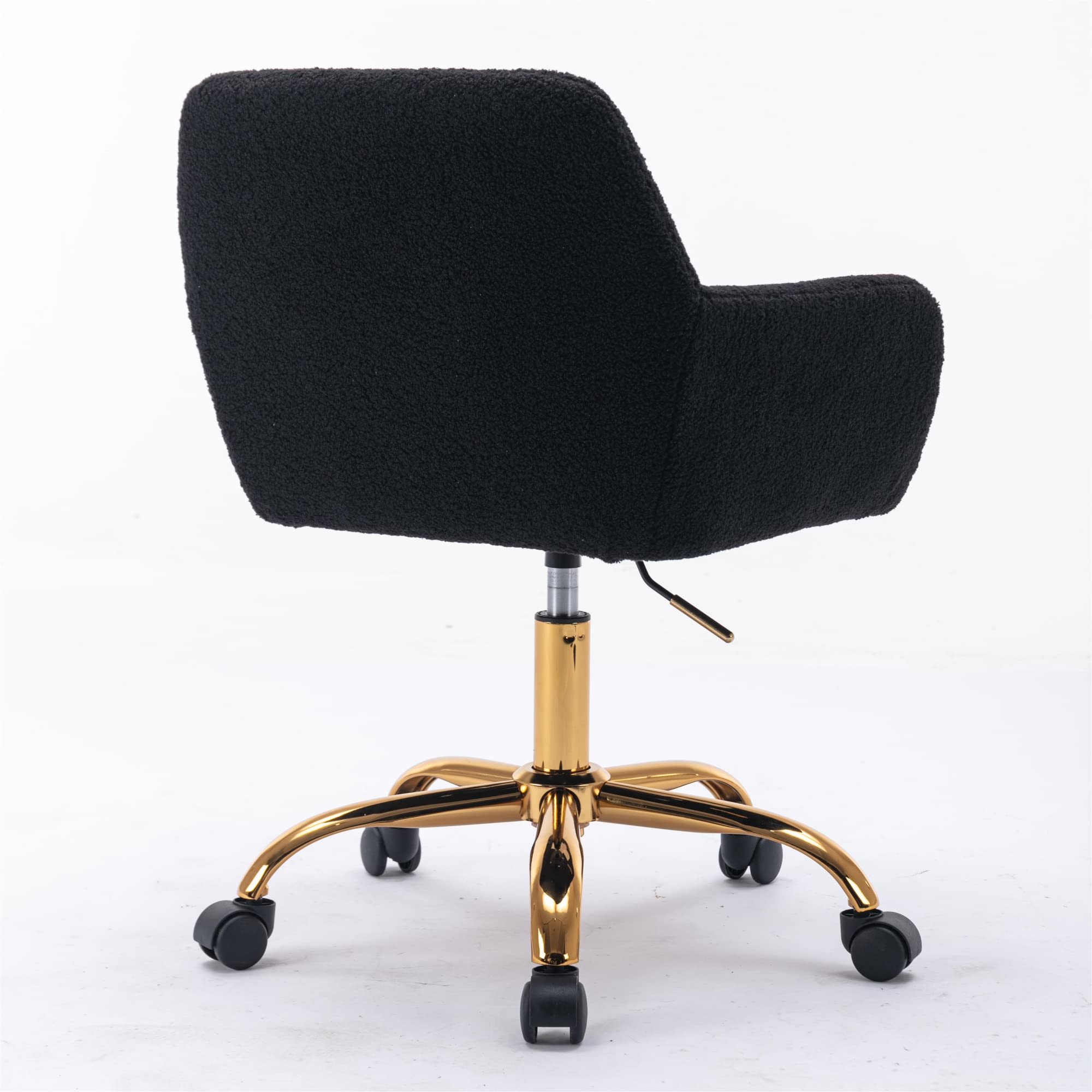 Black Vanity Desk Chair - Small Adjustable Swivel Chair with Golden Metal Legs for Bedroom, Makeup, Living Room, Home Office & Dressing Table - Modern Accent Chair for Women & Girls
