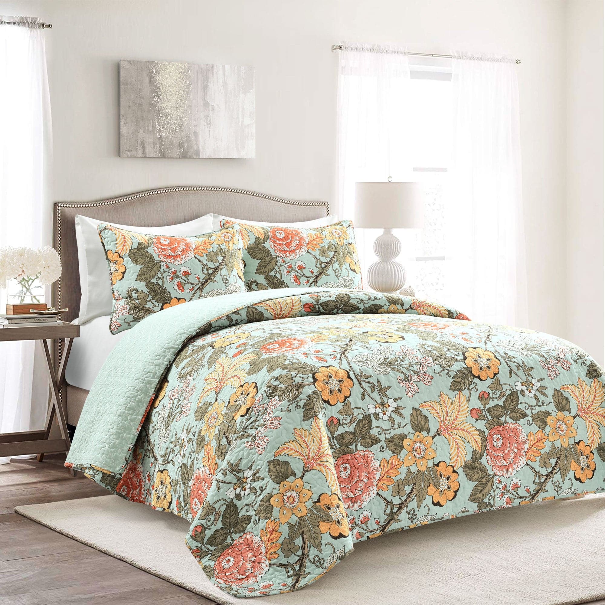 Sydney 3 Piece Quilt Set - Queen Size Bedding Set with Soft Microfiber, Lightweight & Breathable - Perfect for All Seasons, Home Decor & Guest Room