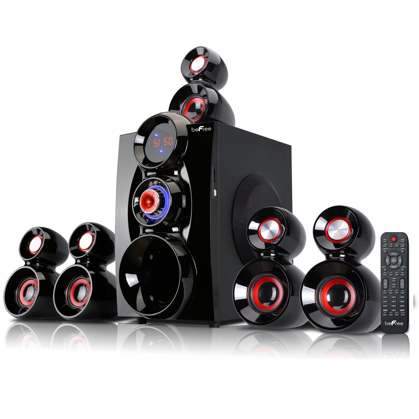 beFree Sound BFS-600 5.1 Channel Wireless Bluetooth Speaker System with Surround Sound - Red | Home Theater, Gaming & Movie Night Audio Solution