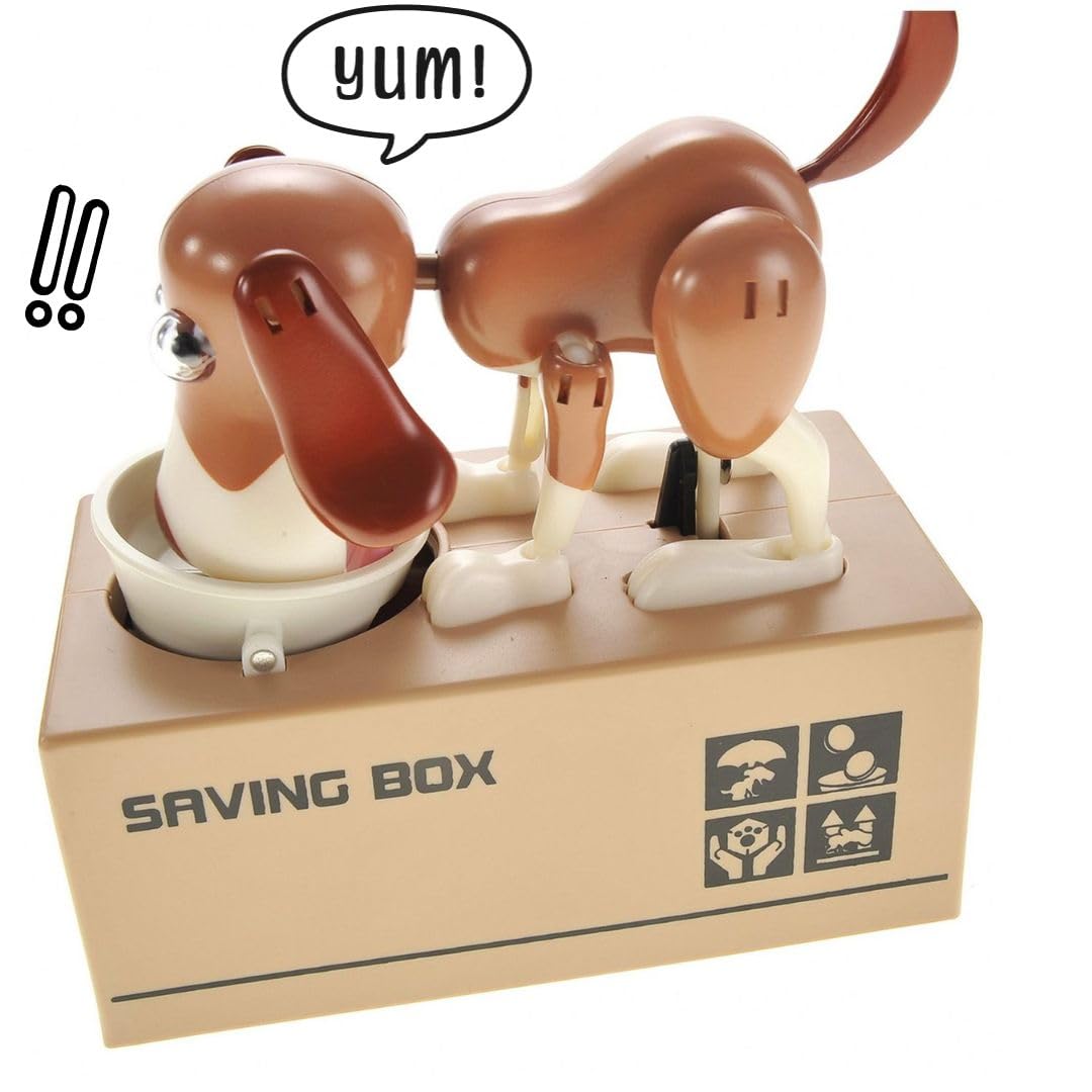 Animated Robotic Hungry Puppy Coin Bank - Battery Operated Cute Dog Piggy Bank for Kids Savings | Fun Money Box Toy for Birthday Gifts & Home Decor