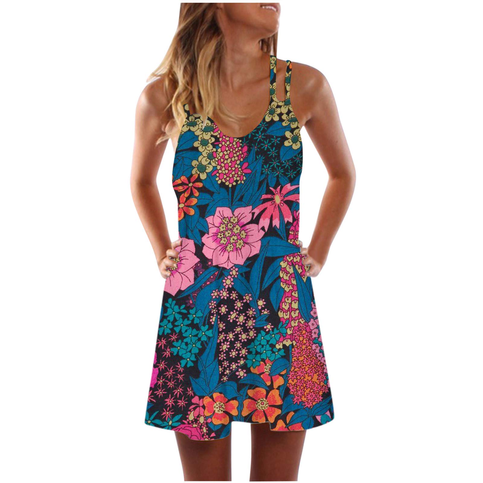 Floral Print Sleeveless Mini Dress for Women - Casual Summer Sundress for Beach, Party & Outdoor Activities | Lightweight Tank Dress