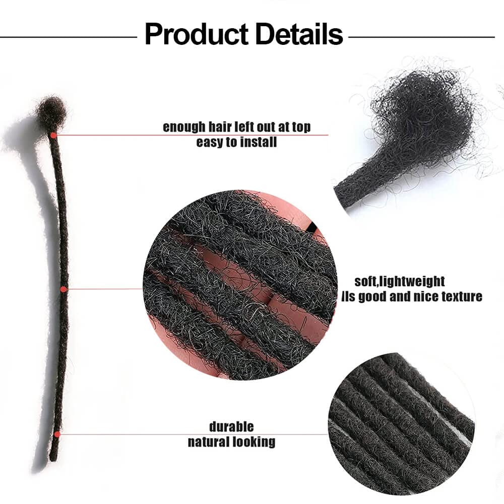Premium Human Hair Dreadlock Extensions - 30 Strands Handmade Permanent Locs for Women & Men (8 Inch Length, 0.24 Inch Width) with Needle & Link Rings - Perfect for Protective Styles, Boho Looks & Natural Hairstyles