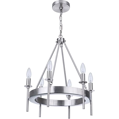 Craftmade 54326-BNK Larrson Modern 6-Light Candle Chandelier - 360 Watts, Brushed Polished Nickel Finish - 21